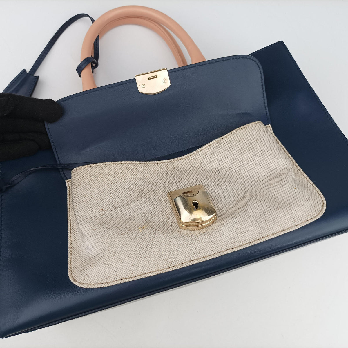Padlock Navy × Pink × Beige Leather × Canvas 347936.4080.F.1669パッドロック ネイビー × ピンク × ベージュ レザー × キャンバス 347936.4080.F.1669