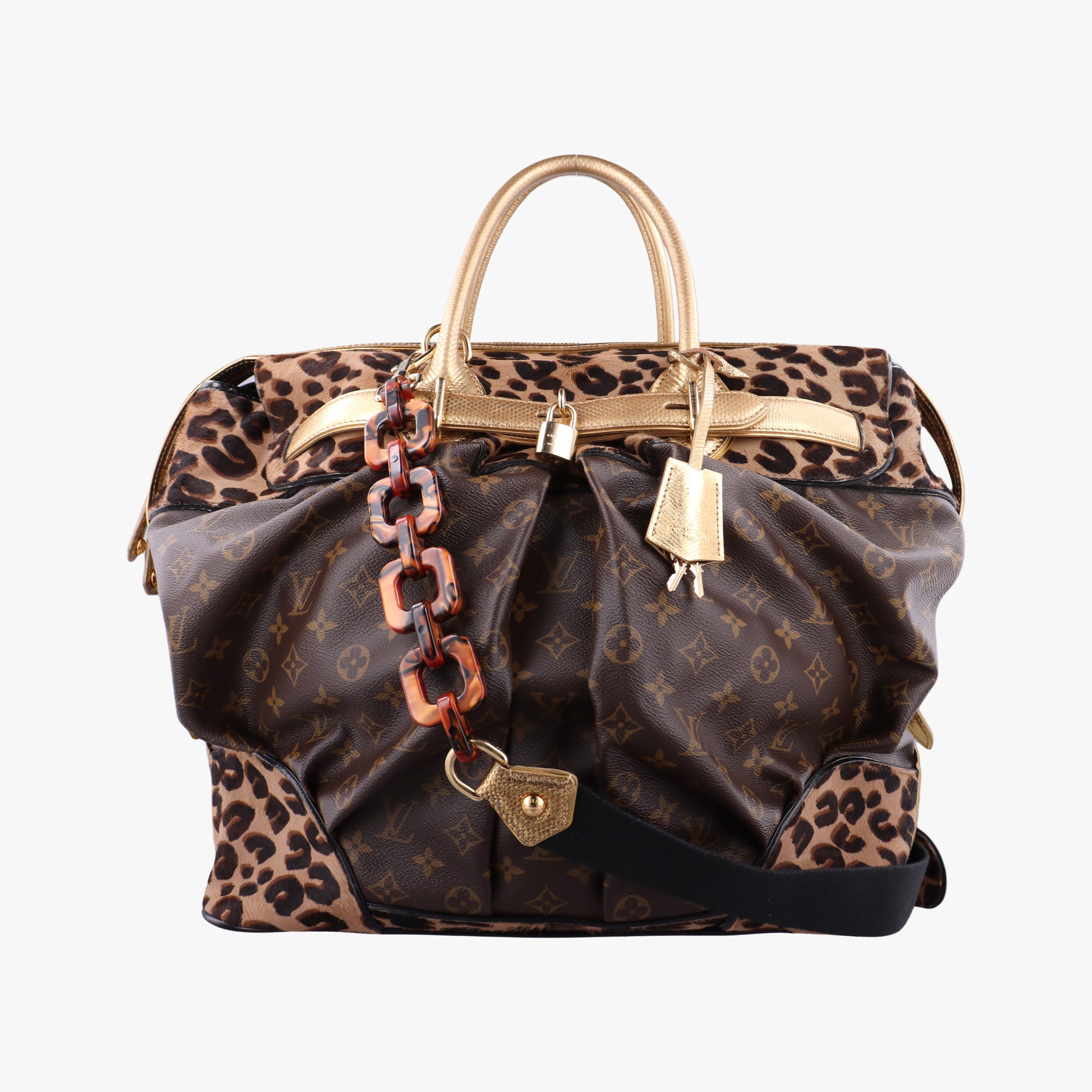 Secondhand Louis Vuitton Leopard steamer bag Brown x Multi Monogram Canvas x ponyhair  shoulderbag | stylenewstar