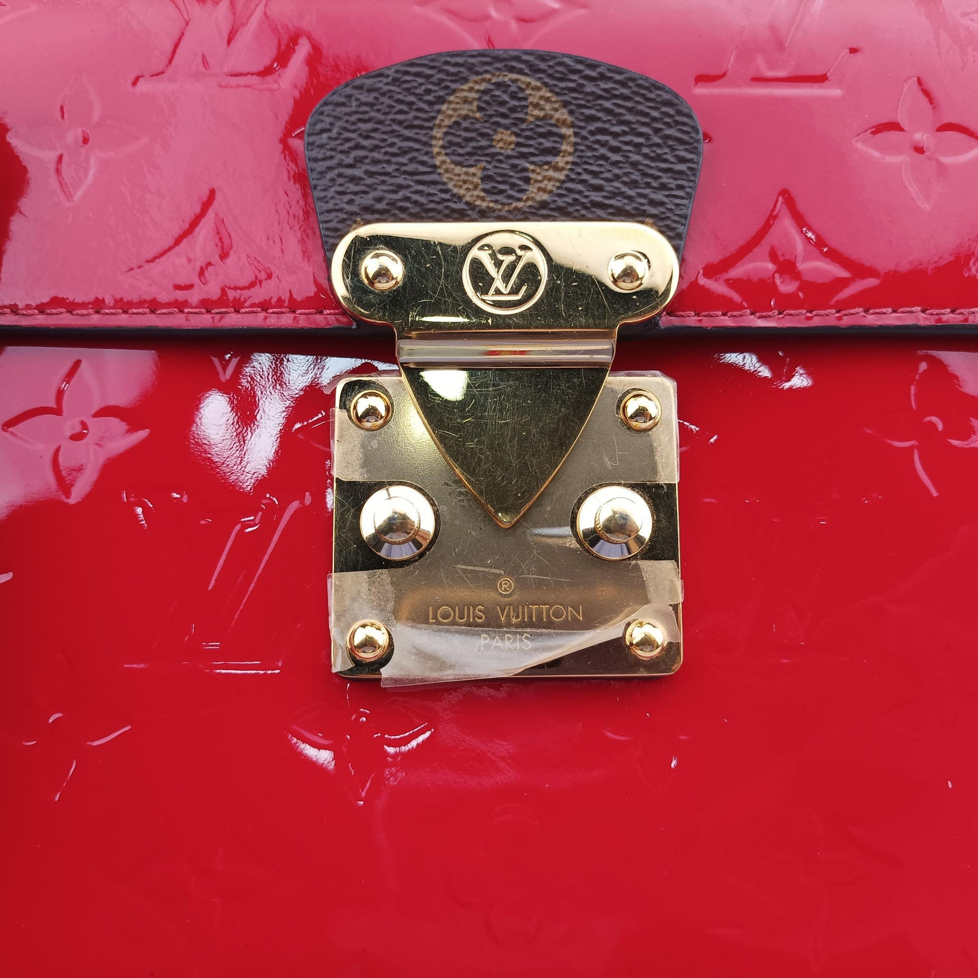 Pre-owned Louis Vuitton Spring street PM Scarlet Red Vernis×Leather×Monogram Canvas M90505 shoulderbag | stylenewstar