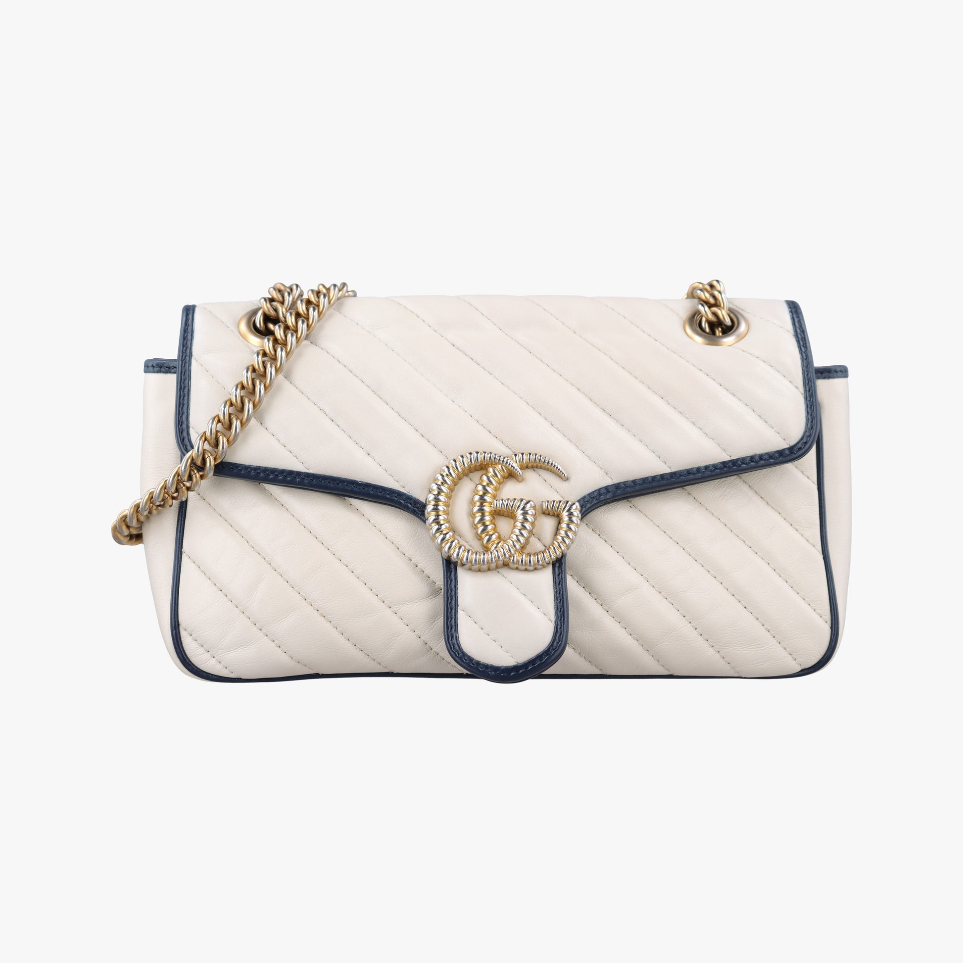 GG Marmont White×navy Leather 443497 F032499445GGマーモント ホワイト×ネイビー レザー 443497 F032499445
