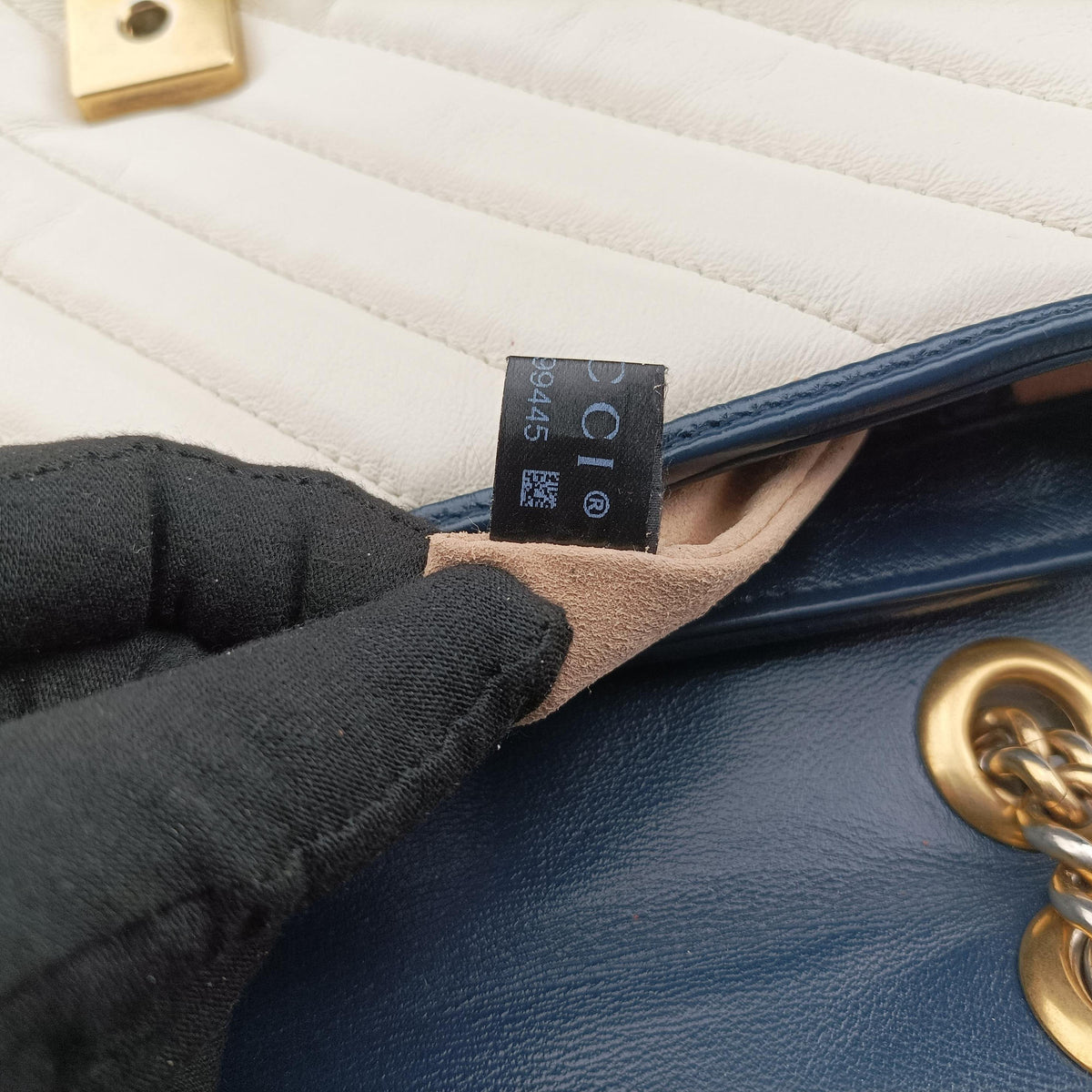 GG Marmont White×navy Leather 443497 F032499445GGマーモント ホワイト×ネイビー レザー 443497 F032499445
