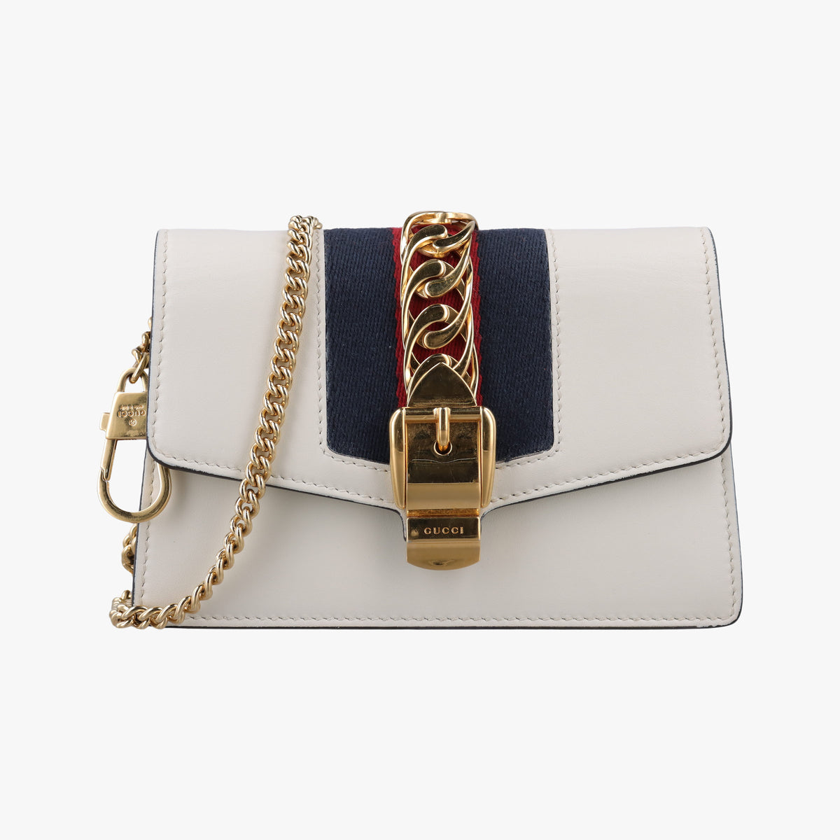 Pre-owned Gucci Sylvie Ivory×Navy×Red Leather 494646 shoulderbag | stylenewstar