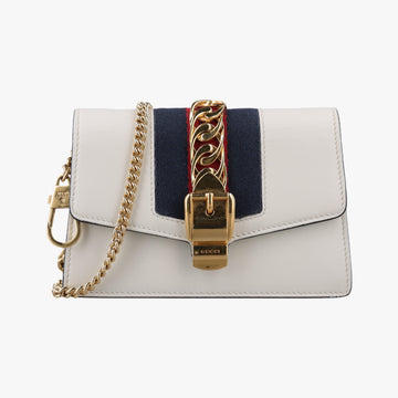 Pre-owned Gucci Sylvie Ivory×Navy×Red Leather 494646 shoulderbag | stylenewstar