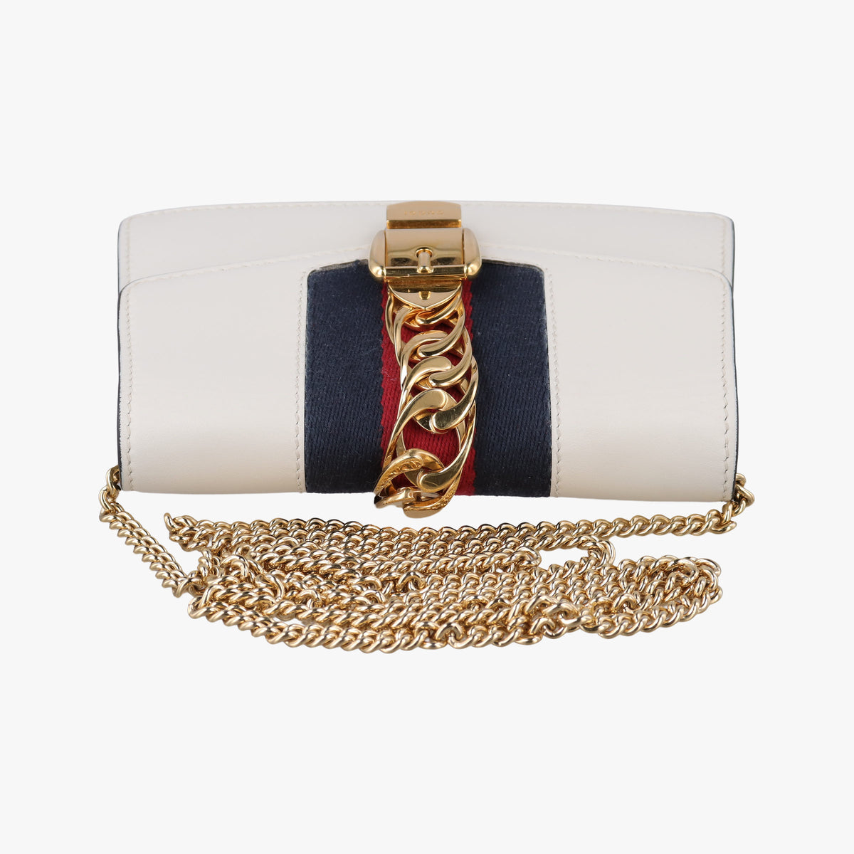 Pre-owned Gucci Sylvie Ivory×Navy×Red Leather 494646 shoulderbag | stylenewstar