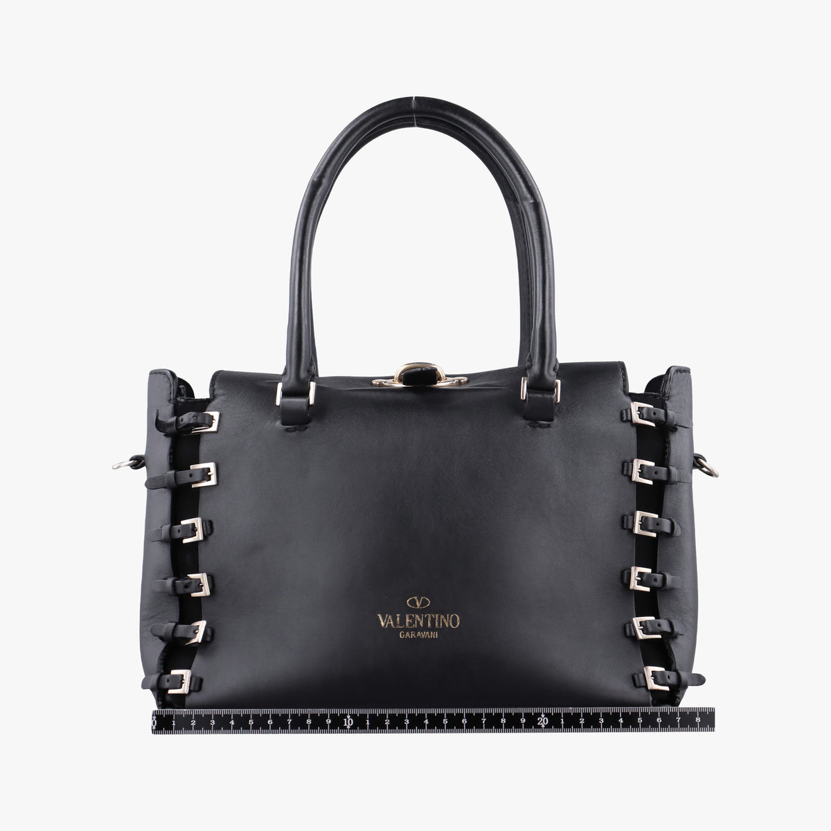 Pre-owned Valentino Buckle Strappy Satchel Black Leather  shoulderbag | stylenewstar