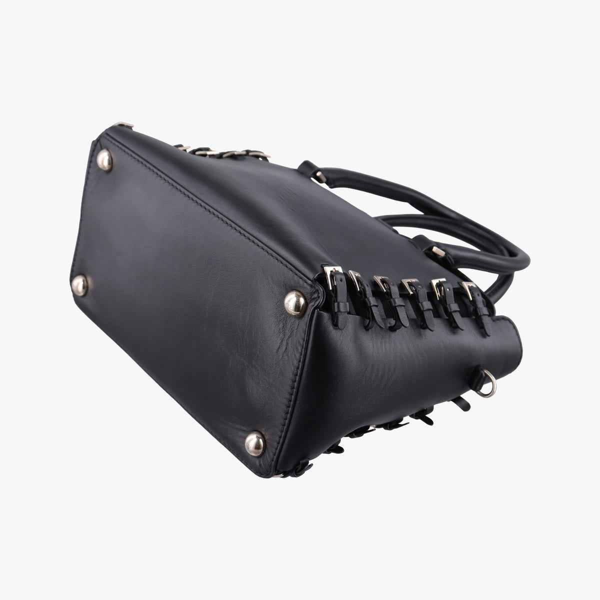 Pre-owned Valentino Buckle Strappy Satchel Black Leather  shoulderbag | stylenewstar