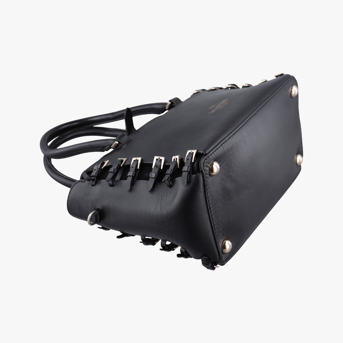 Pre-owned Valentino Buckle Strappy Satchel Black Leather  shoulderbag | stylenewstar