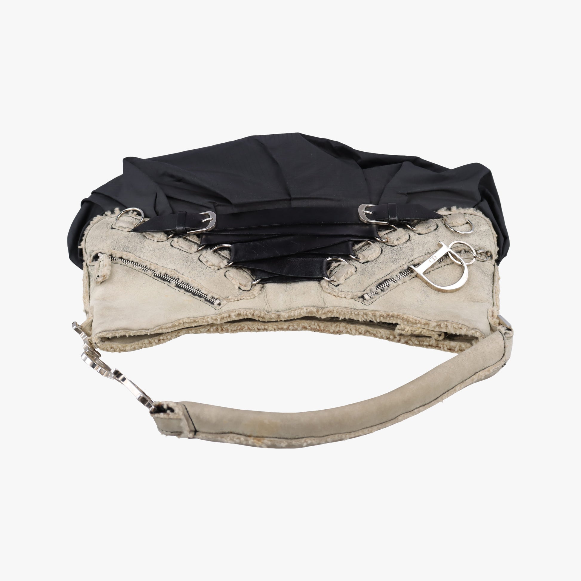 Corset Hobo Beige × Black Mouton × Nylon × Leather 131BM-0064コルセットホーボー ベージュ × ブラック ムートン × ナイロン × レザー 131BM-0064