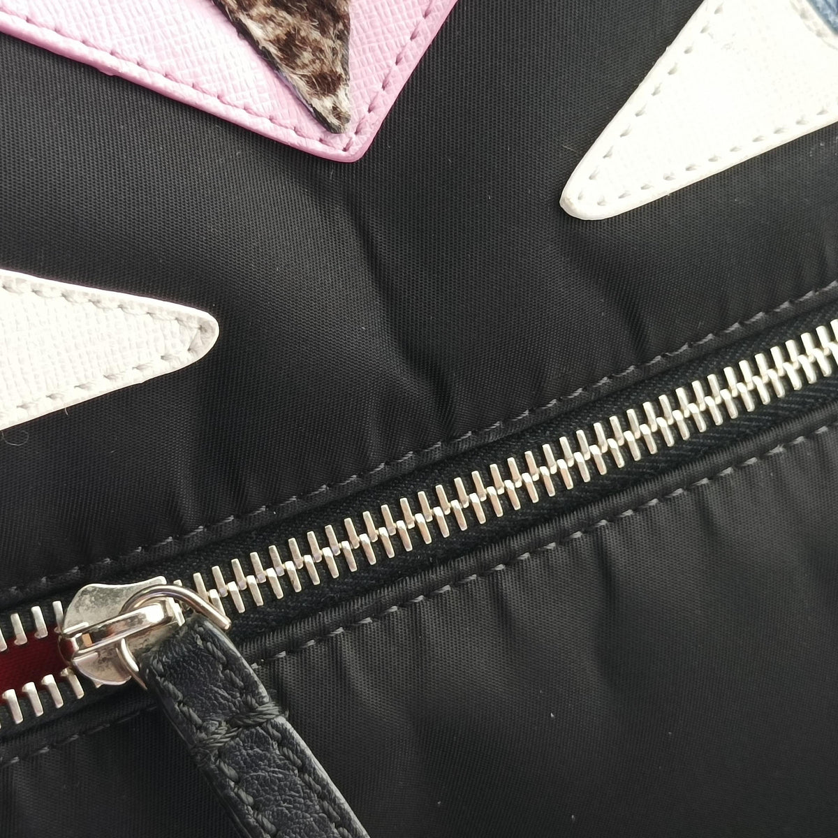 Secondhand Fendi monster bag bugs Black x Multicolour Nylon x leather 8BZ035 backpack/rucksack | stylenewstar