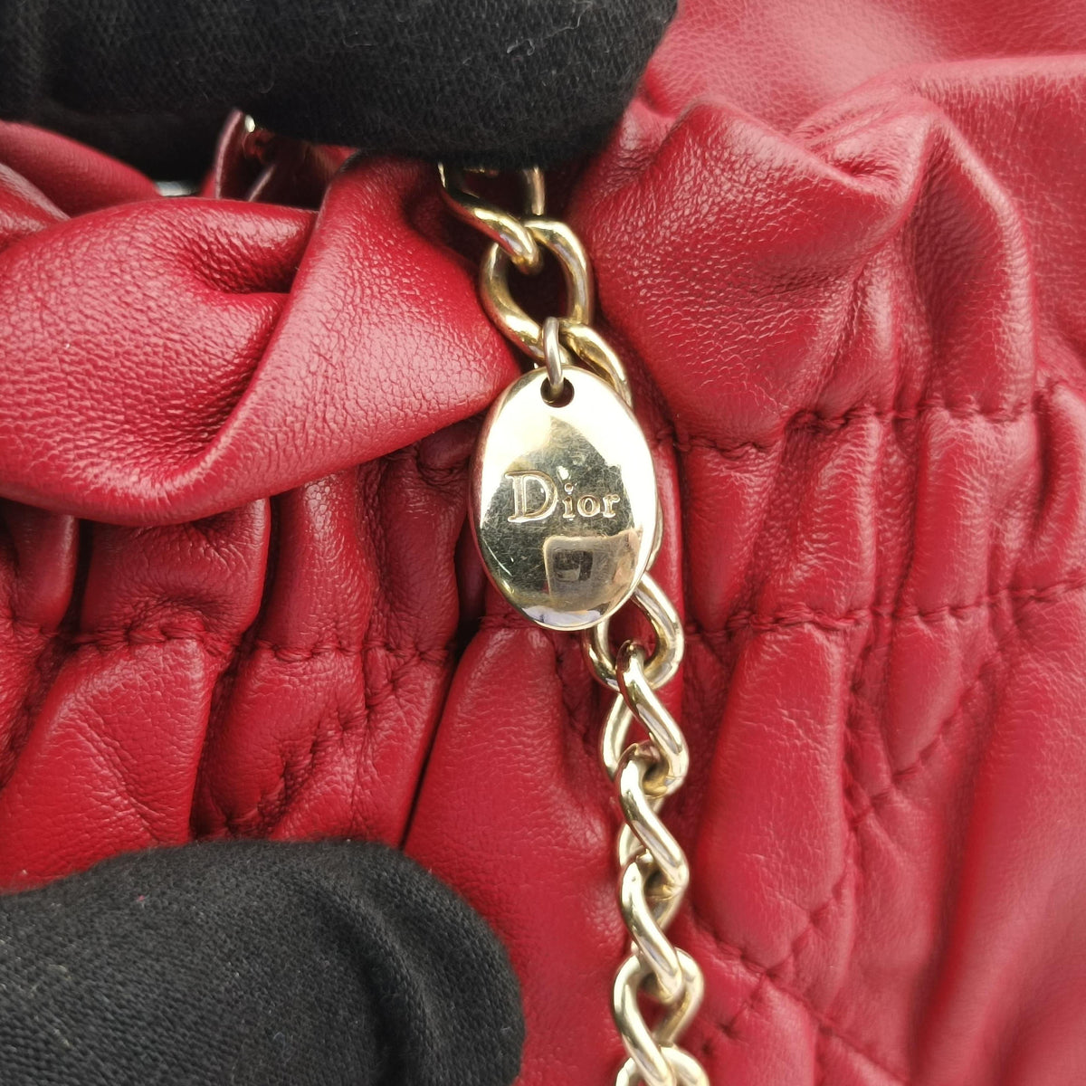 Vintage Christian Dior Cannage Faux Pearl Red lambskin  shoulderbag | stylenewstar