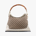 Pre-owned Gucci Bamboo Beige×White Canvas×Leather 282315 shoulderbag | stylenewstar