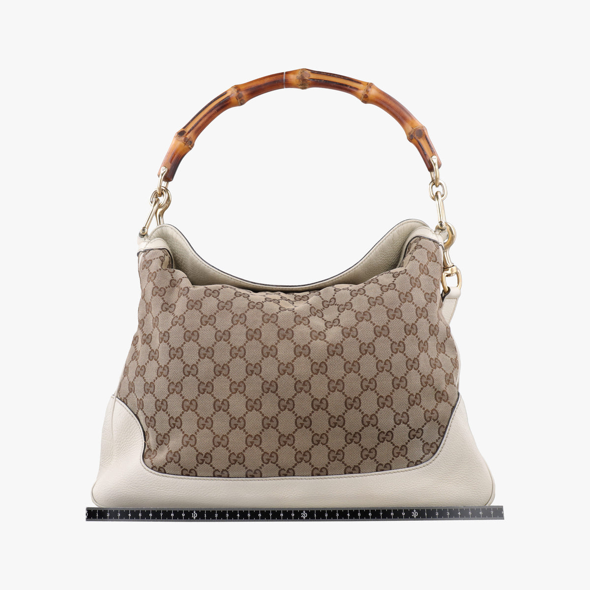Pre-owned Gucci Bamboo Beige×White Canvas×Leather 282315 shoulderbag | stylenewstar