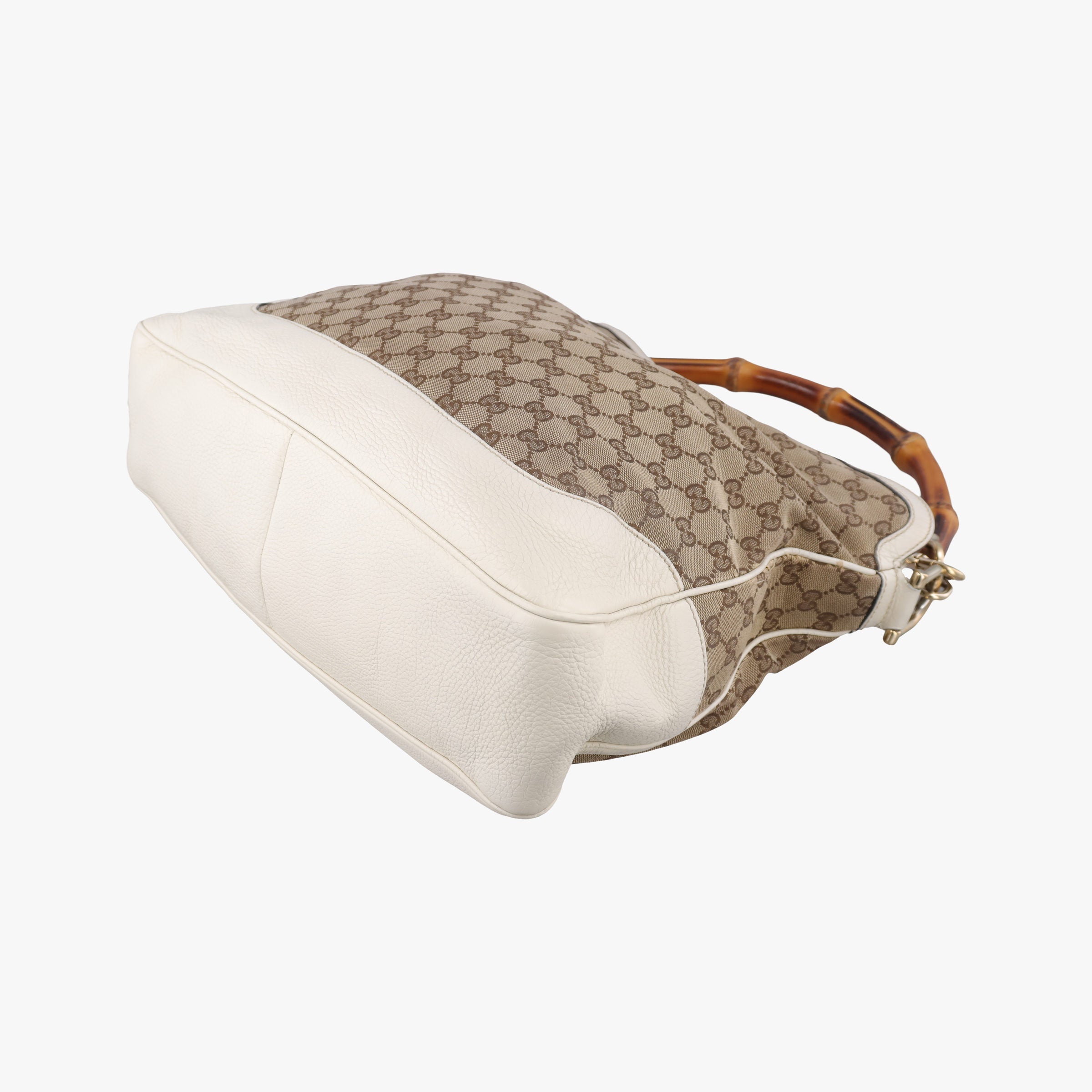 Pre-owned Gucci Bamboo Beige×White Canvas×Leather 282315 shoulderbag | stylenewstar
