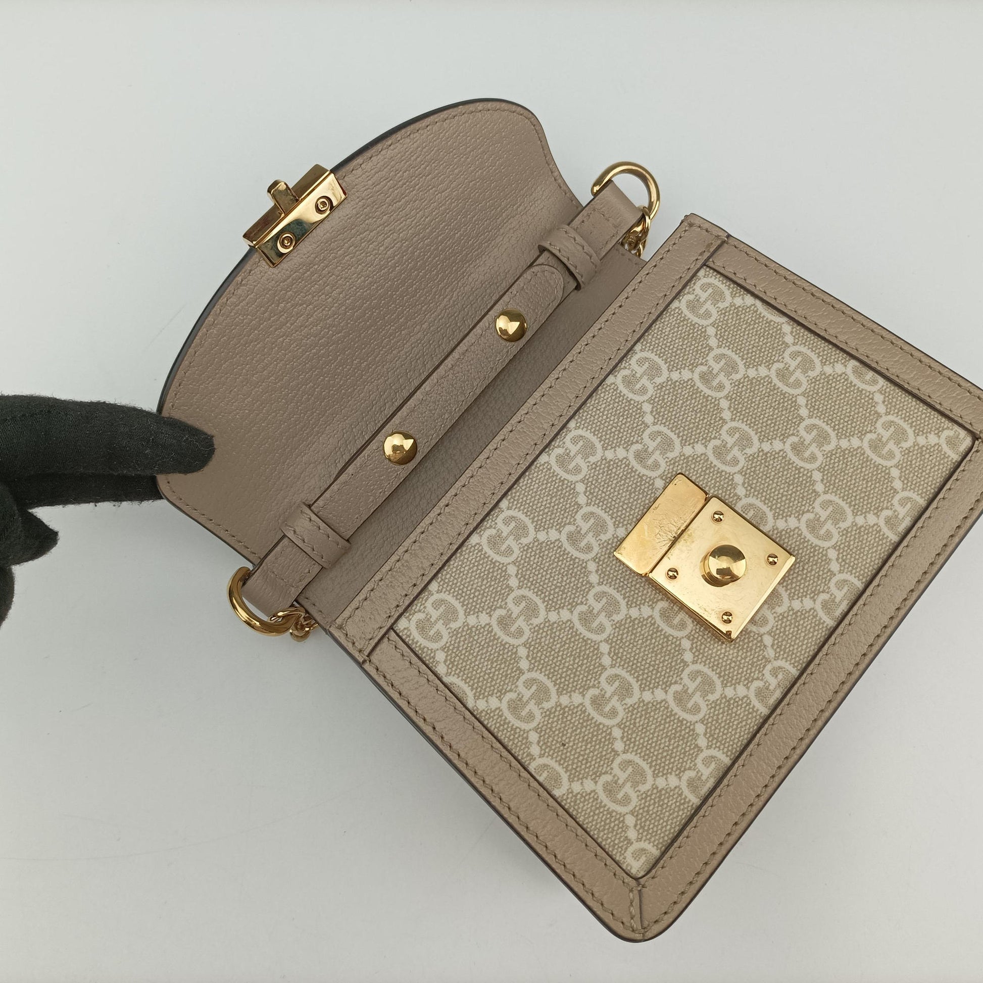 Ophidia GG Mini Beige × Ebony GG Supreme Canvas × Leather 696180 C037835242オフィディア GG ミニ ベージュ×エボニー  GGスプリーム キャンバス × レザー 696180 C037835242