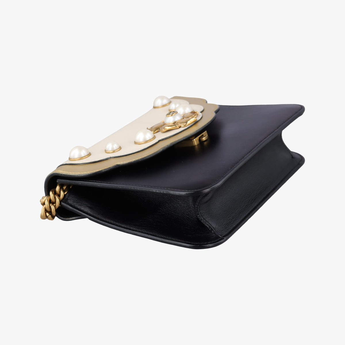 Pearly Peony Black×White×Gold Leather 432282 H020441213ピオニー ブラック×ホワイト×ゴールド レザー 432282 H020441213