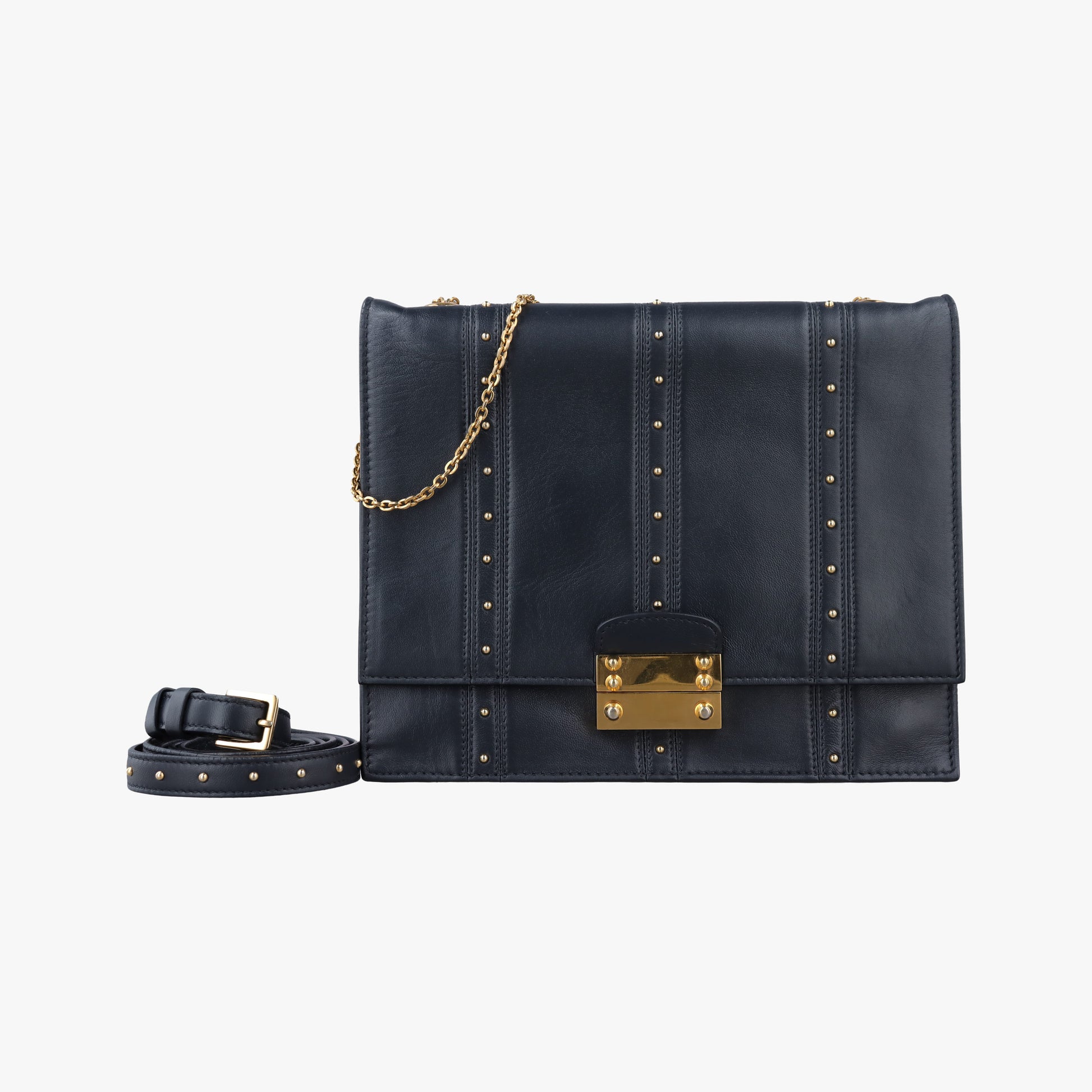 Studded Chain Flap Black Leather BL-H831NAP3スタッズ チェーン フラップ ブラック レザー BL-H831NAP3