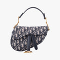 Pre-owned Christian Dior Saddle Navy Jacquard × Leather  shoulderbag | stylenewstar