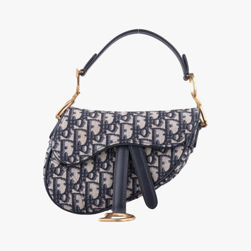Pre-owned Christian Dior Saddle Navy Jacquard × Leather  shoulderbag | stylenewstar