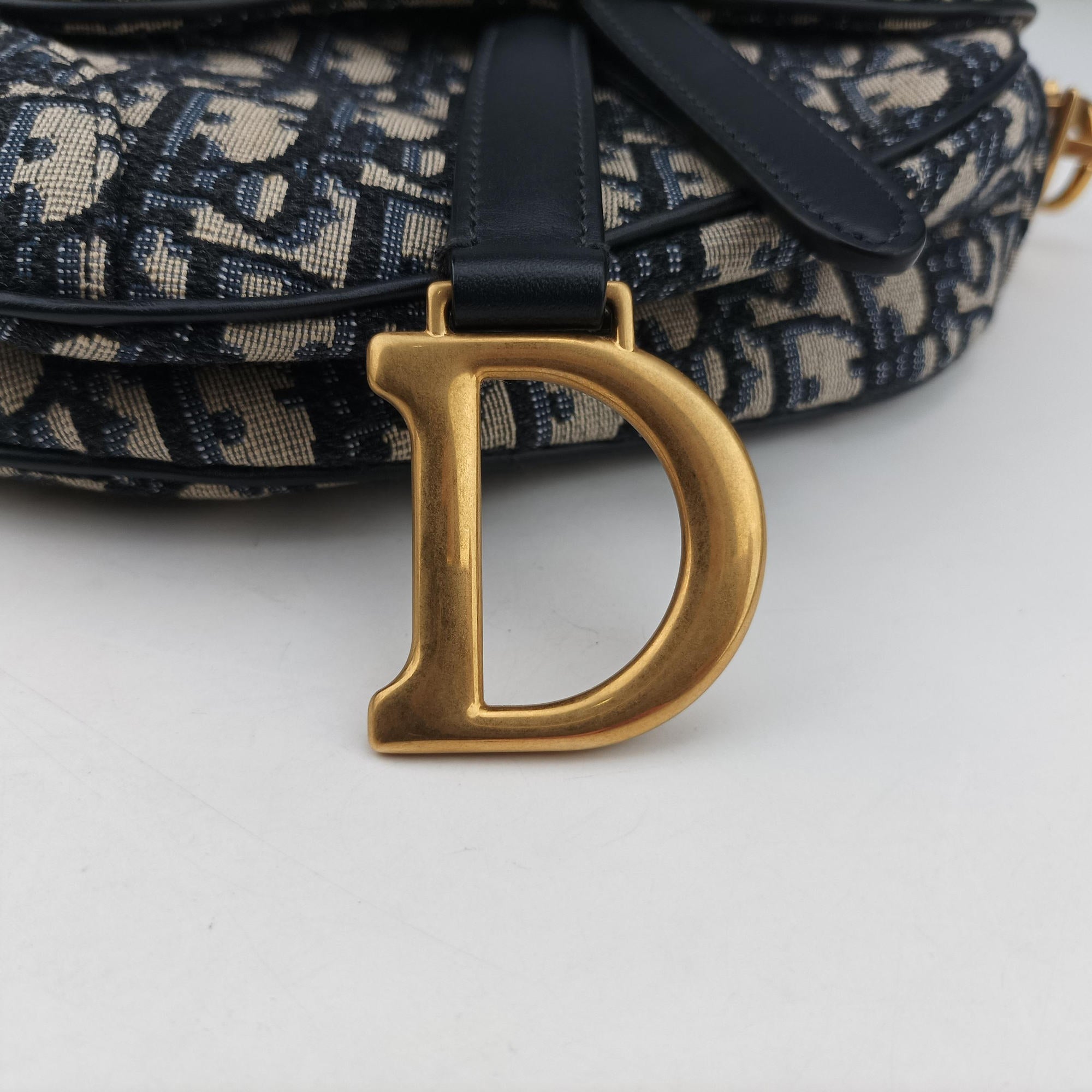 Pre-owned Christian Dior Saddle Navy Jacquard × Leather  shoulderbag | stylenewstar