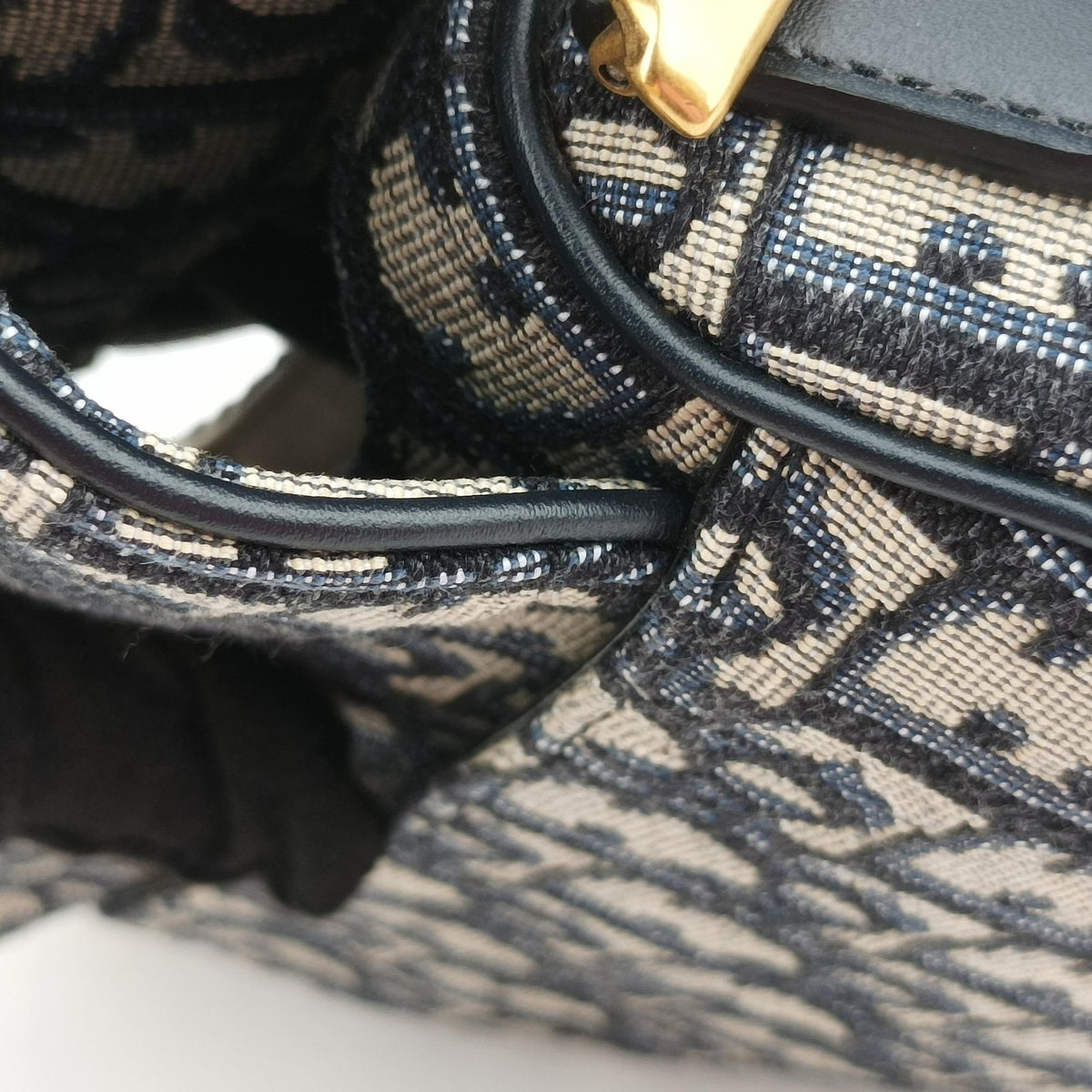 Pre-owned Christian Dior Saddle Navy Jacquard × Leather  shoulderbag | stylenewstar