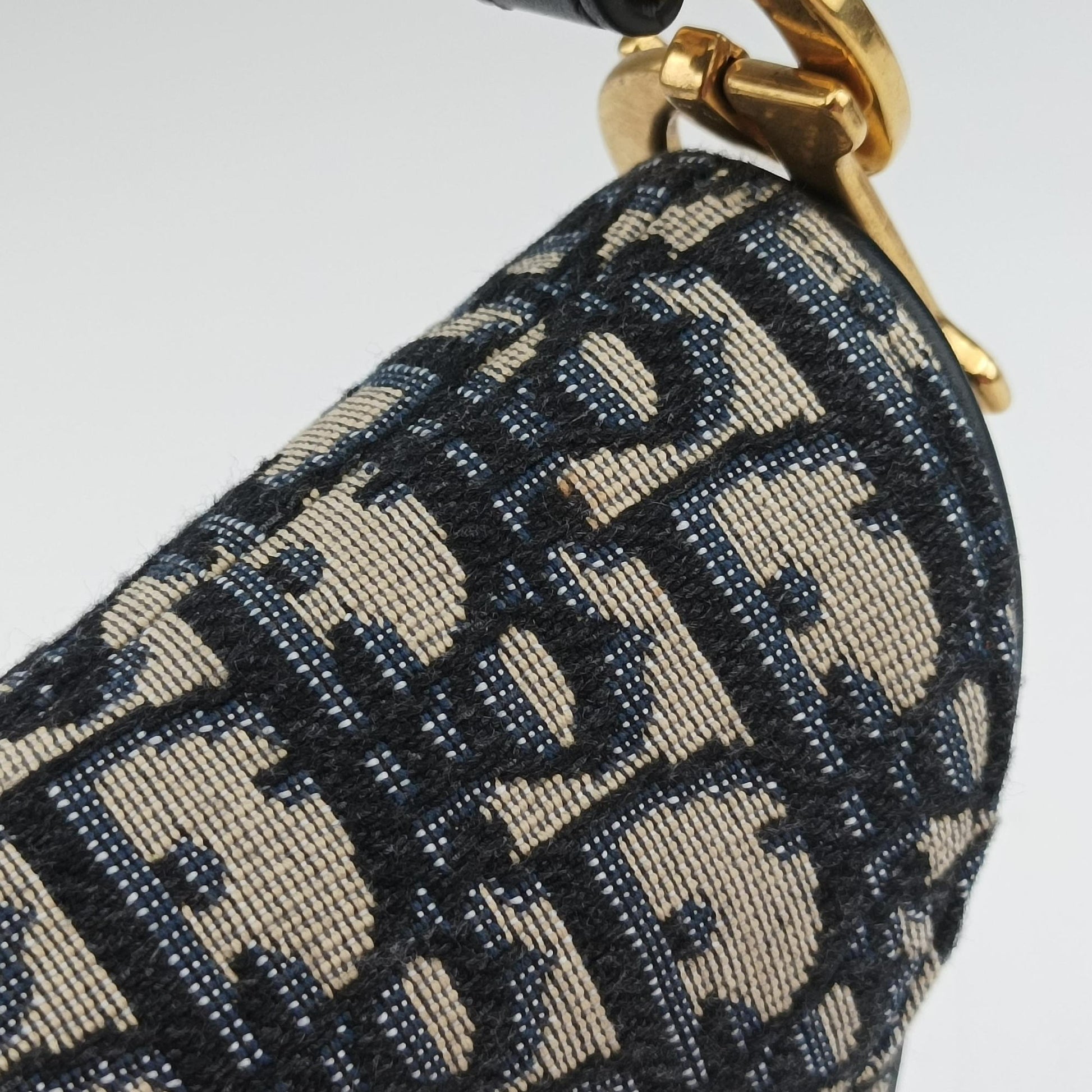 Pre-owned Christian Dior Saddle Navy Jacquard × Leather  shoulderbag | stylenewstar
