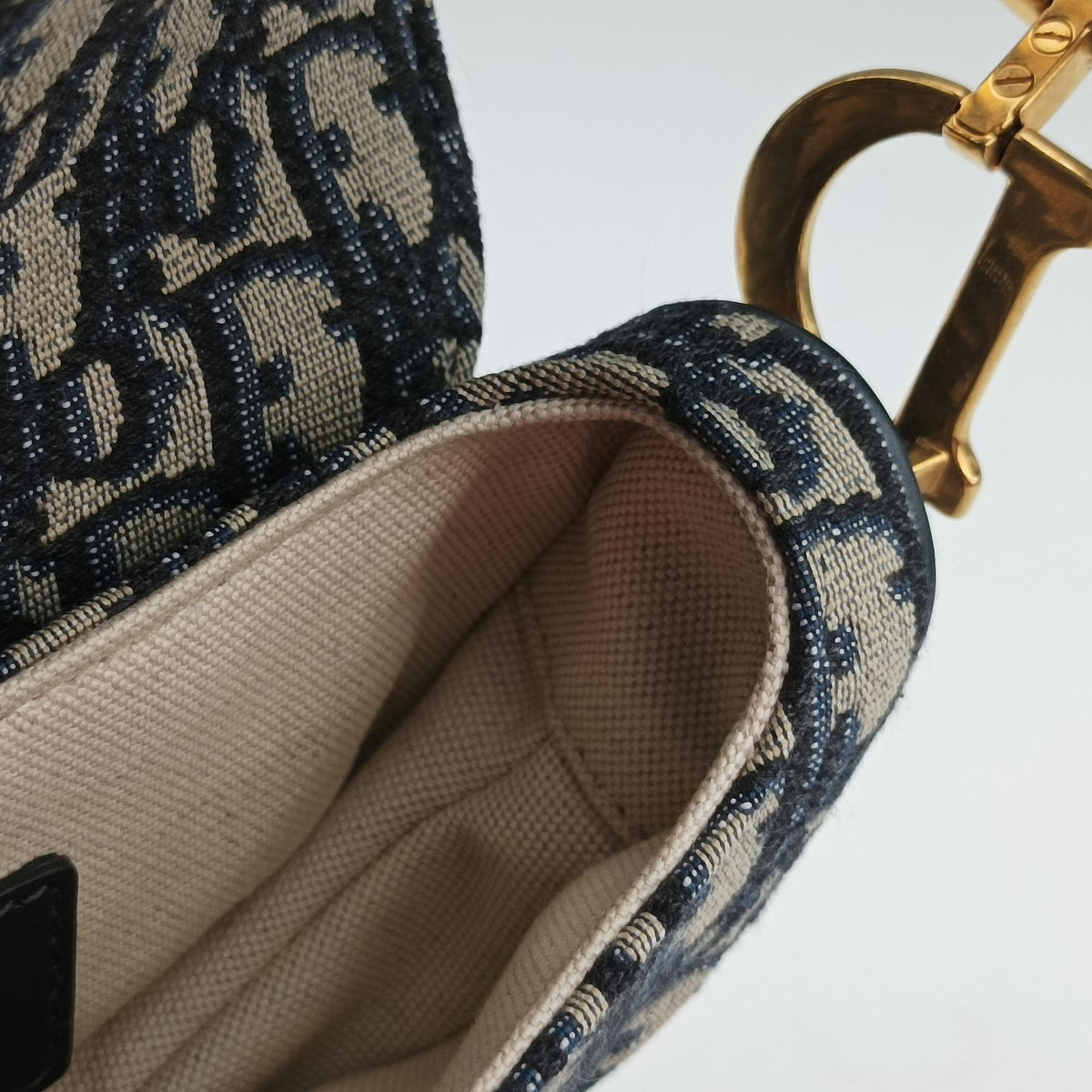 Pre-owned Christian Dior Saddle Navy Jacquard × Leather  shoulderbag | stylenewstar