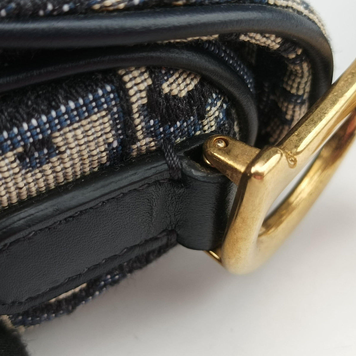 Pre-owned Christian Dior Saddle Navy Jacquard × Leather  shoulderbag | stylenewstar