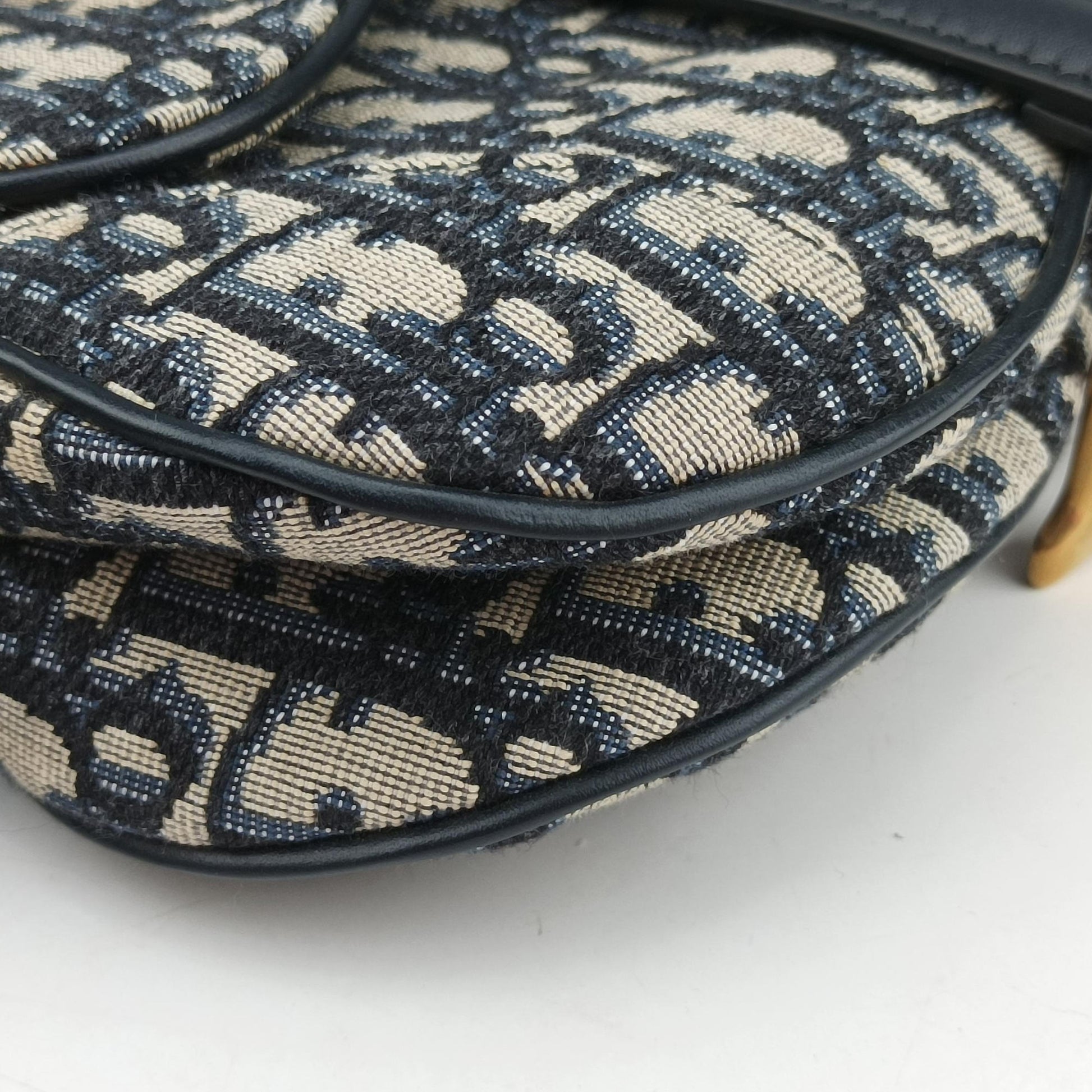 Pre-owned Christian Dior Saddle Navy Jacquard × Leather  shoulderbag | stylenewstar