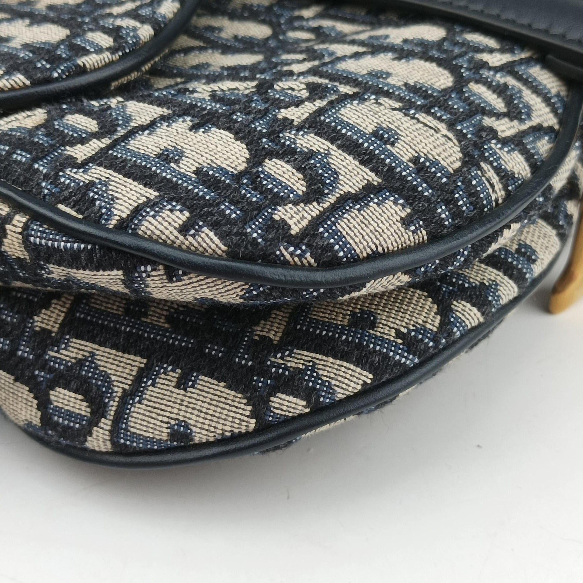 Pre-owned Christian Dior Saddle Navy Jacquard × Leather  shoulderbag | stylenewstar