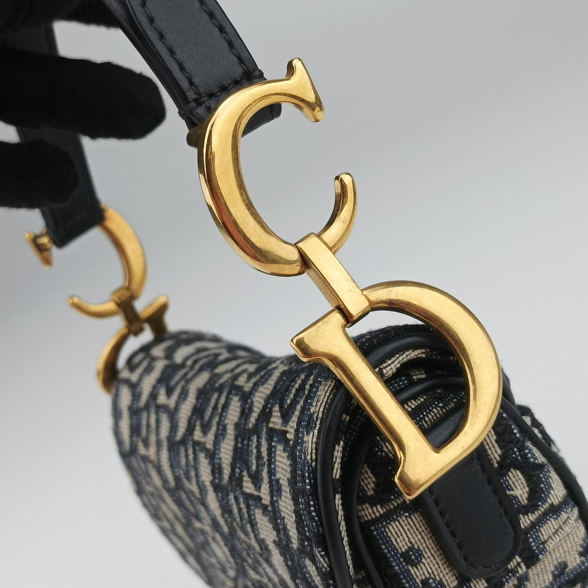 Pre-owned Christian Dior Saddle Navy Jacquard × Leather  shoulderbag | stylenewstar