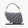 Pre-owned Christian Dior Saddle Navy Jacquard × Leather  shoulderbag | stylenewstar