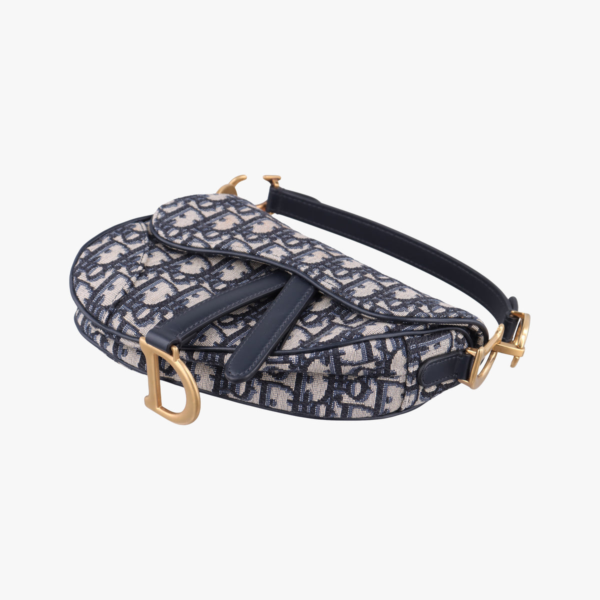 Pre-owned Christian Dior Saddle Navy Jacquard × Leather  shoulderbag | stylenewstar