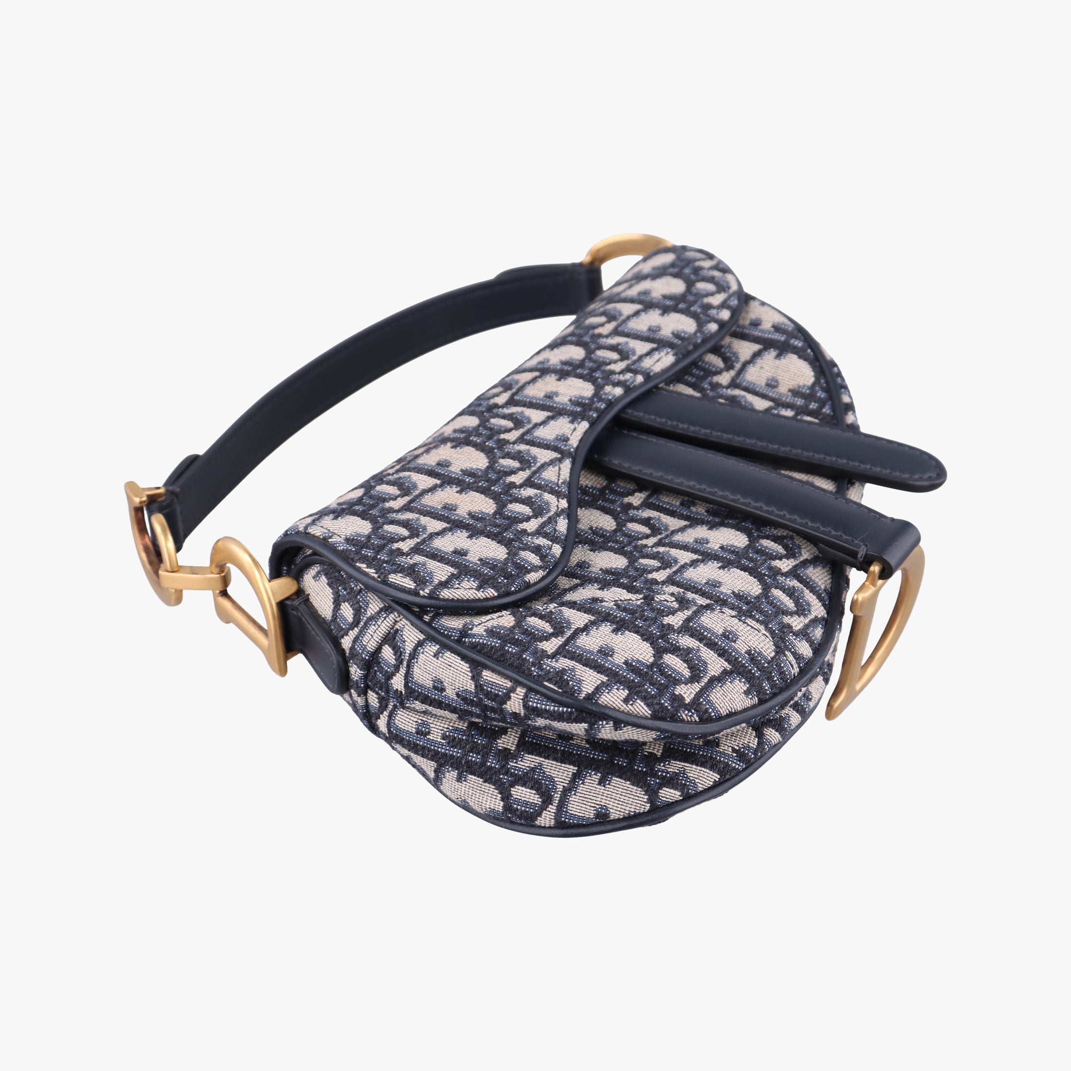 Pre-owned Christian Dior Saddle Navy Jacquard × Leather  shoulderbag | stylenewstar