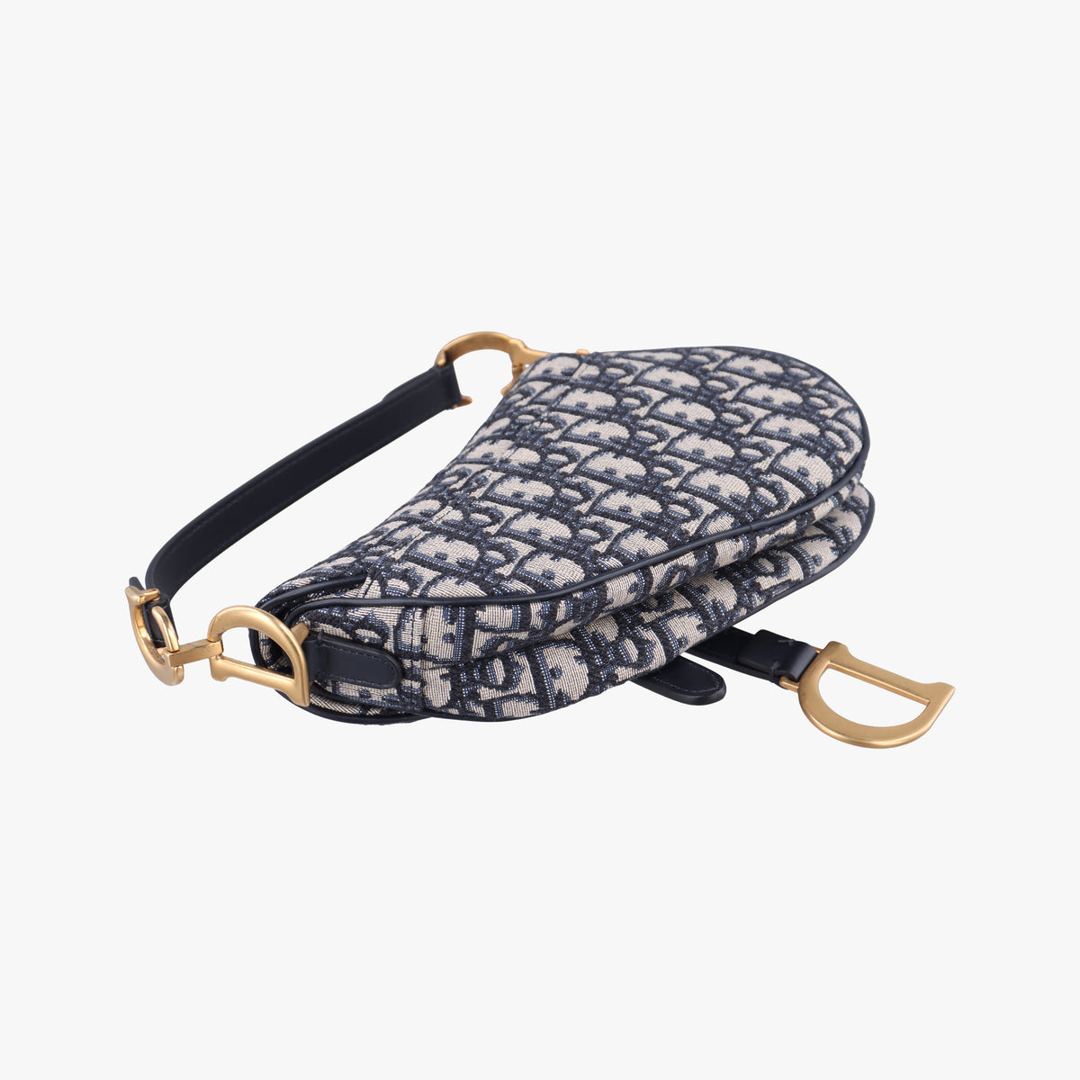 Pre-owned Christian Dior Saddle Navy Jacquard × Leather  shoulderbag | stylenewstar