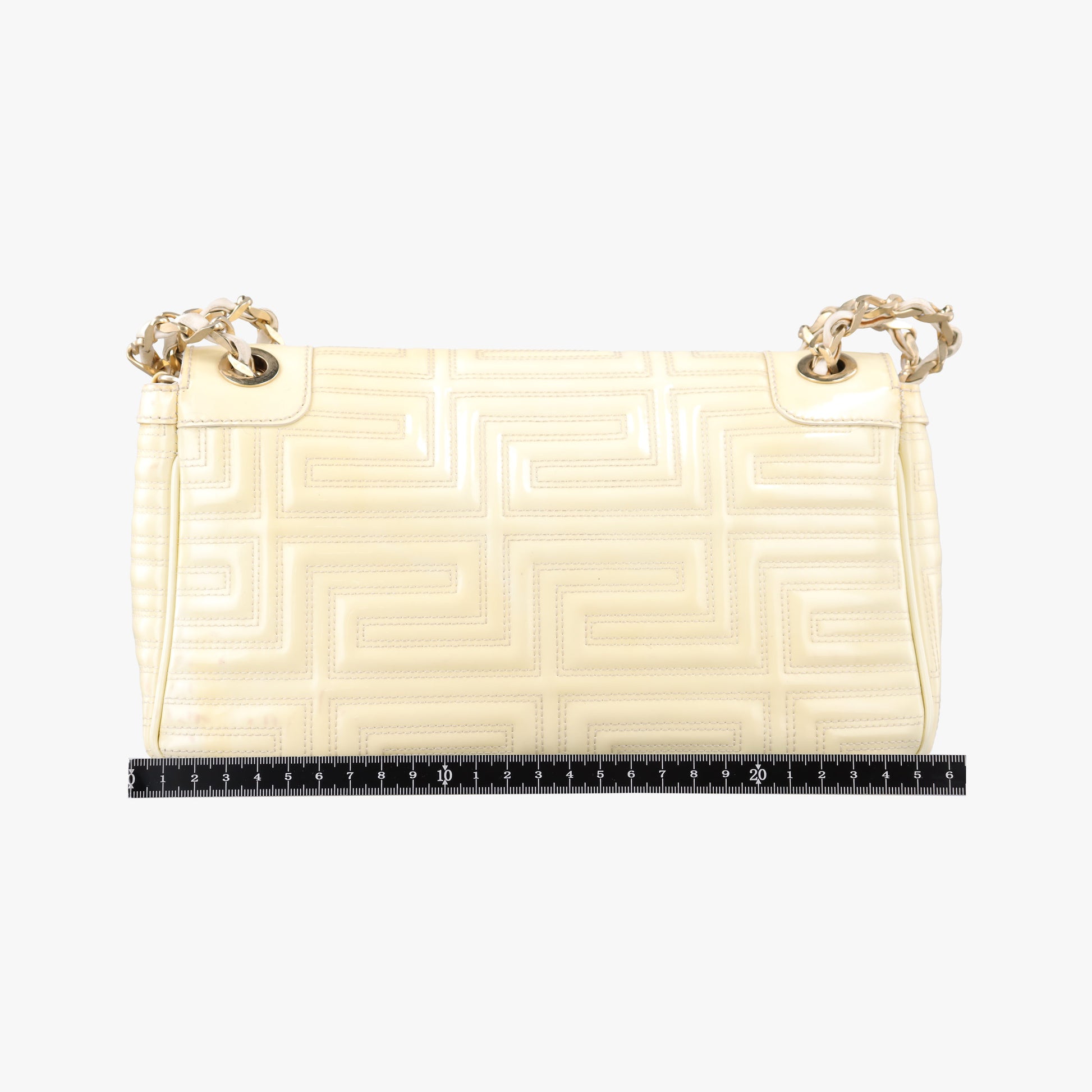 Greek Key Embossed Flap Yellow Patent クチュール グレカ柄 フラップ イエロー パテント 