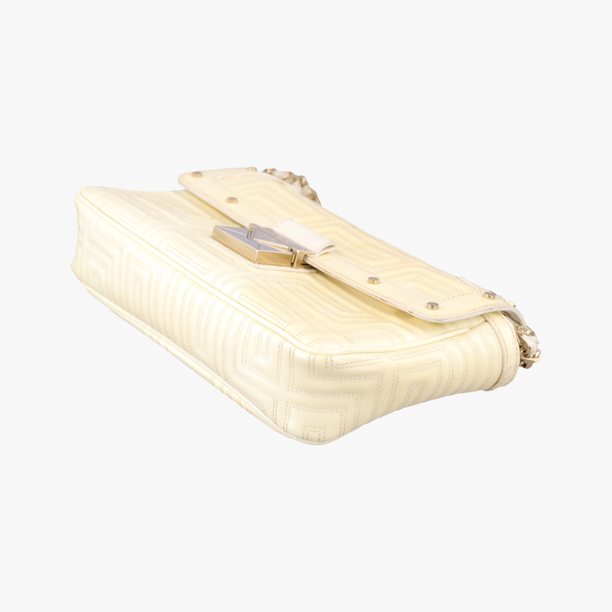 Greek Key Embossed Flap Yellow Patent クチュール グレカ柄 フラップ イエロー パテント 