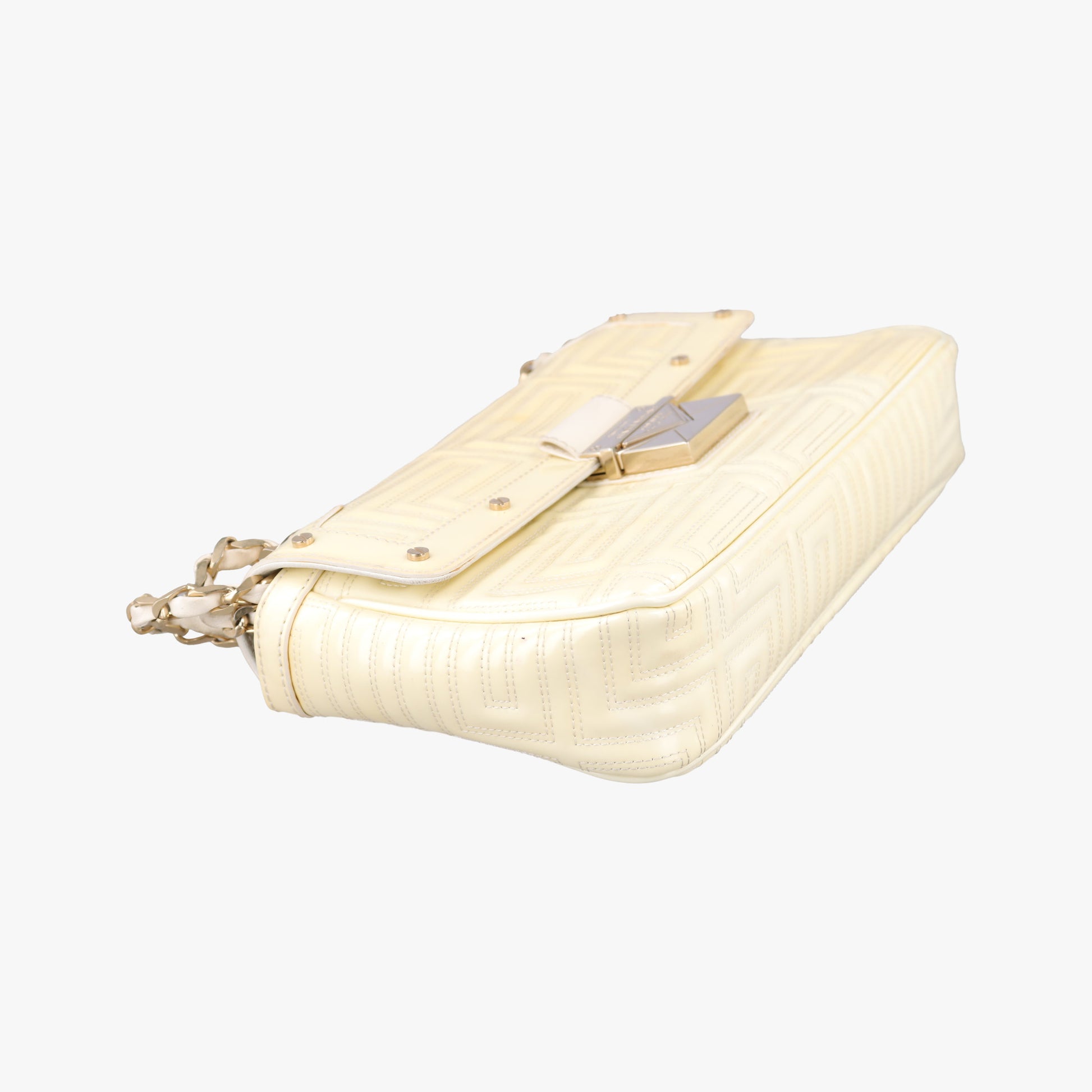 Greek Key Embossed Flap Yellow Patent クチュール グレカ柄 フラップ イエロー パテント 