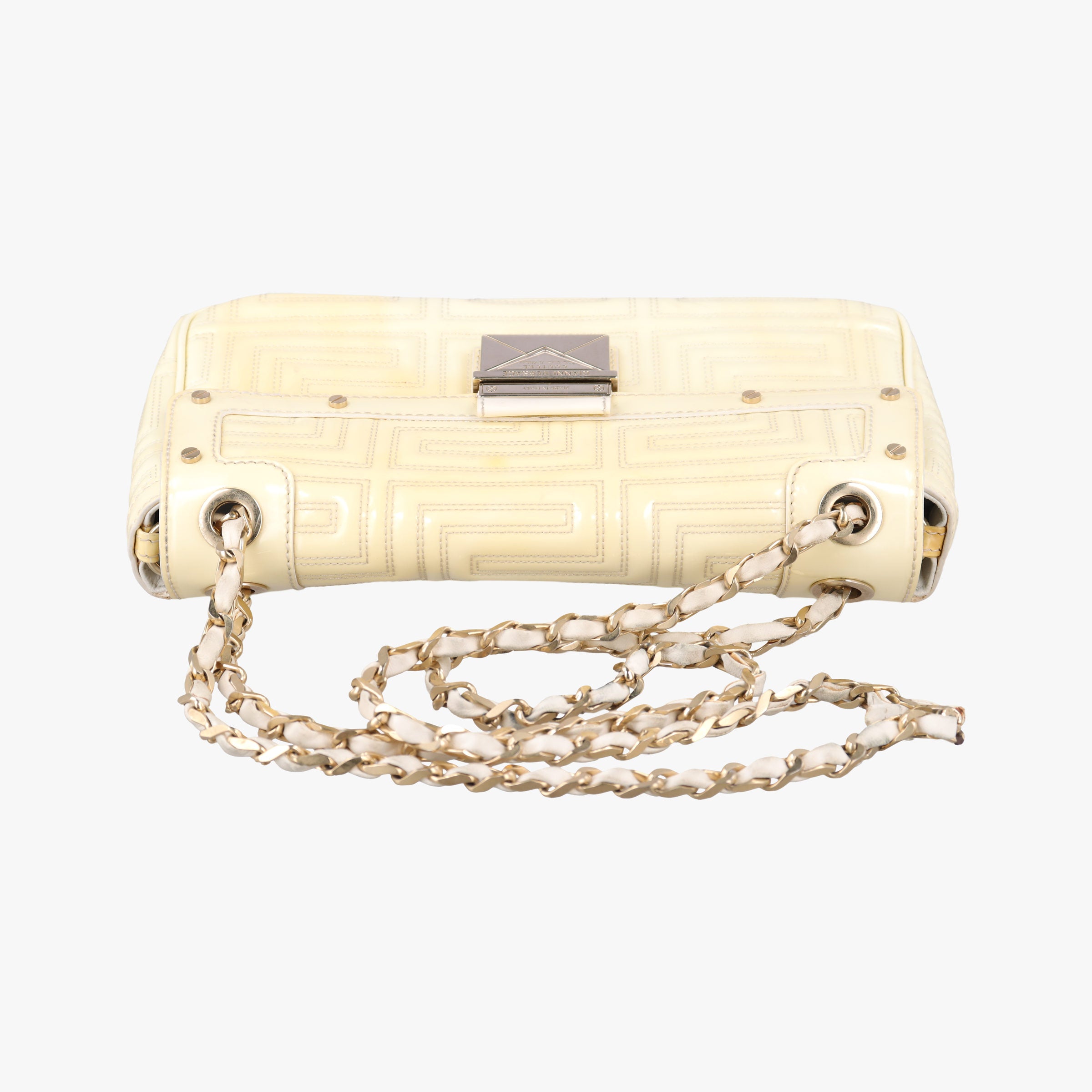 Greek Key Embossed Flap Yellow Patent クチュール グレカ柄 フラップ イエロー パテント 