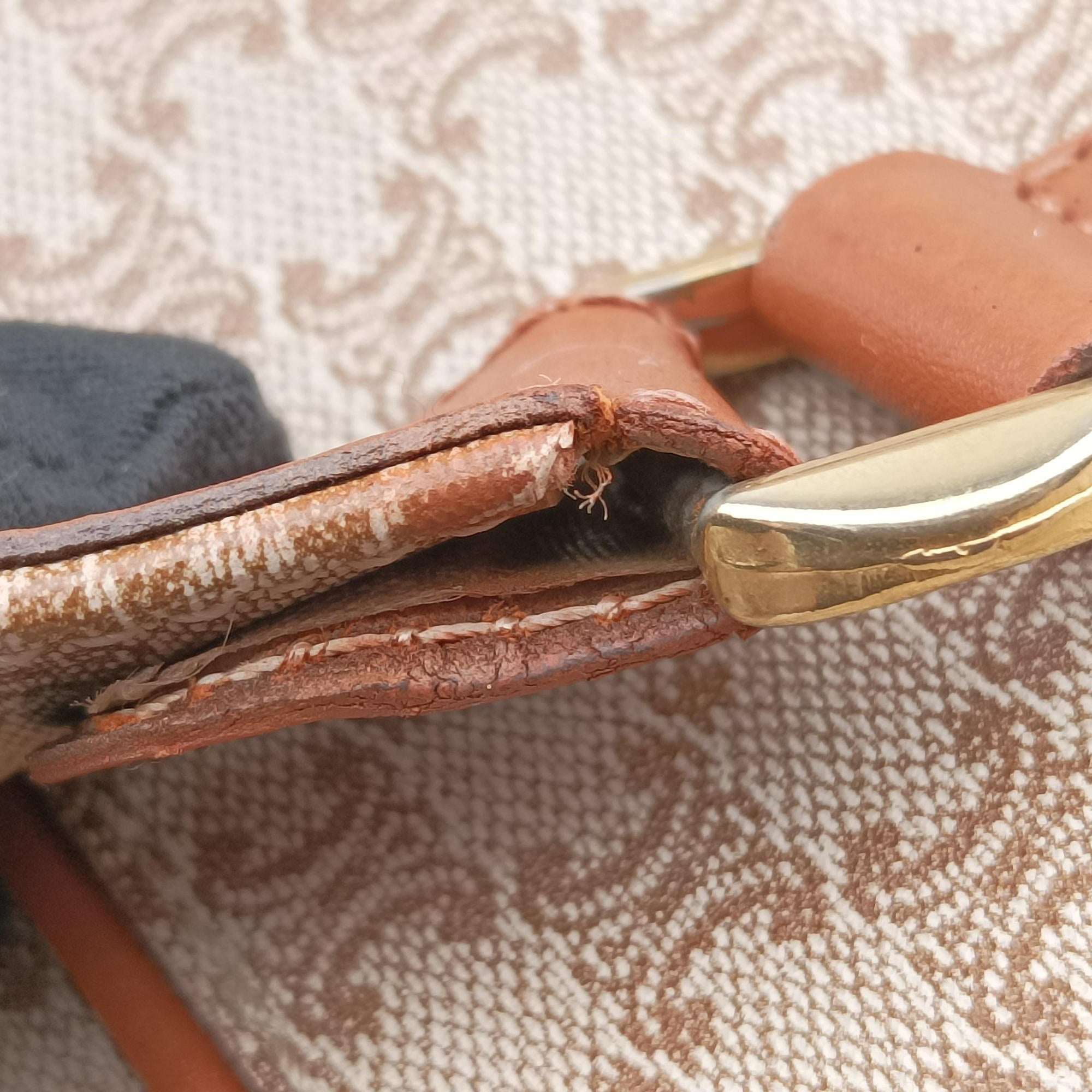 Macadam pattern Beige×brown PVC-coated canvas×leather M08マカダム柄 ベージュ×ブラウン PVCコーティングキャンバス×レザー M08