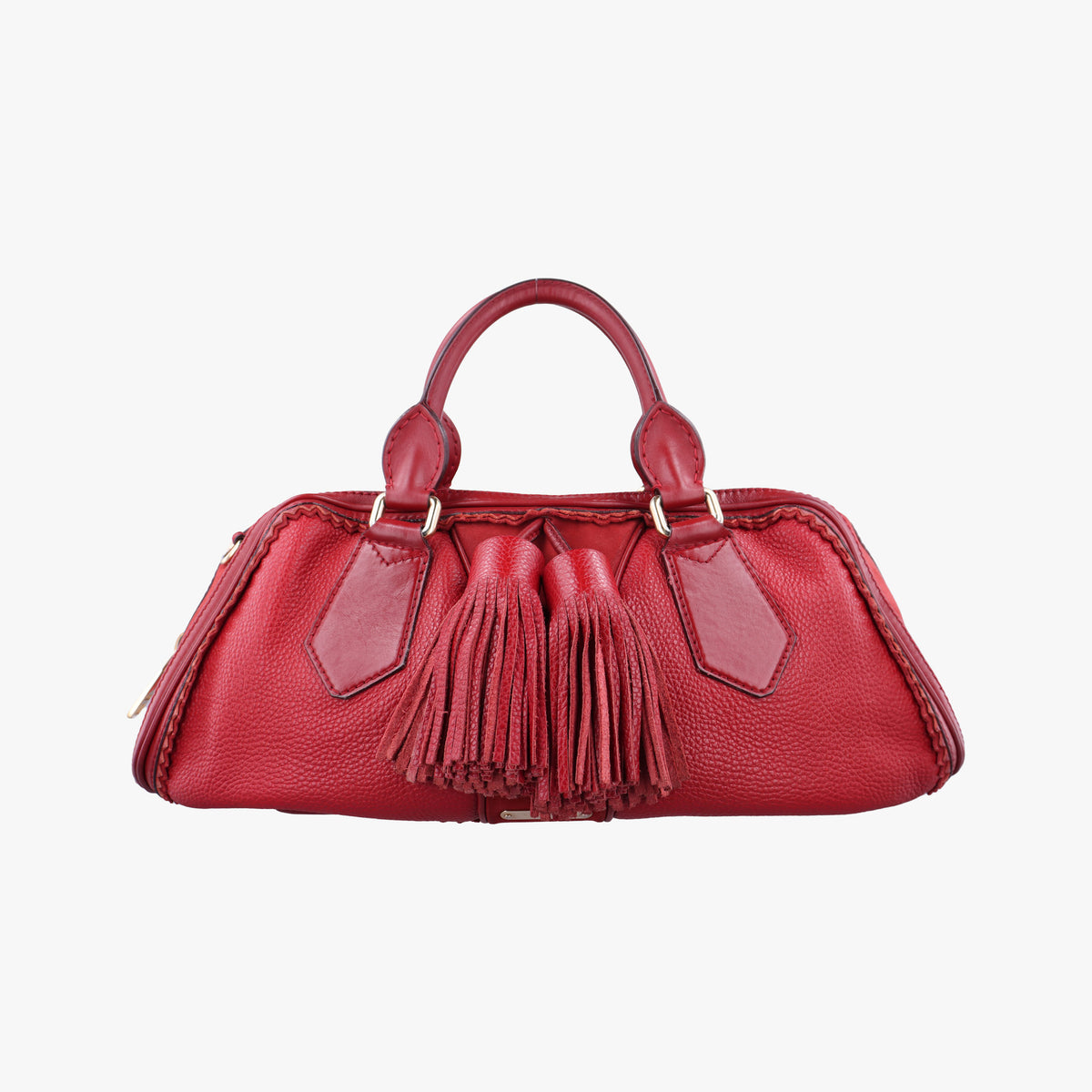 Pre-owned Burberry Prorsum Shrimpton Tassel Red Grained Calfskin × Suede  handbag | stylenewstar