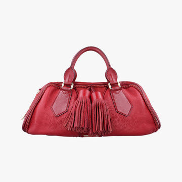 Pre-owned Burberry Prorsum Shrimpton Tassel Red Grained Calfskin × Suede  handbag | stylenewstar