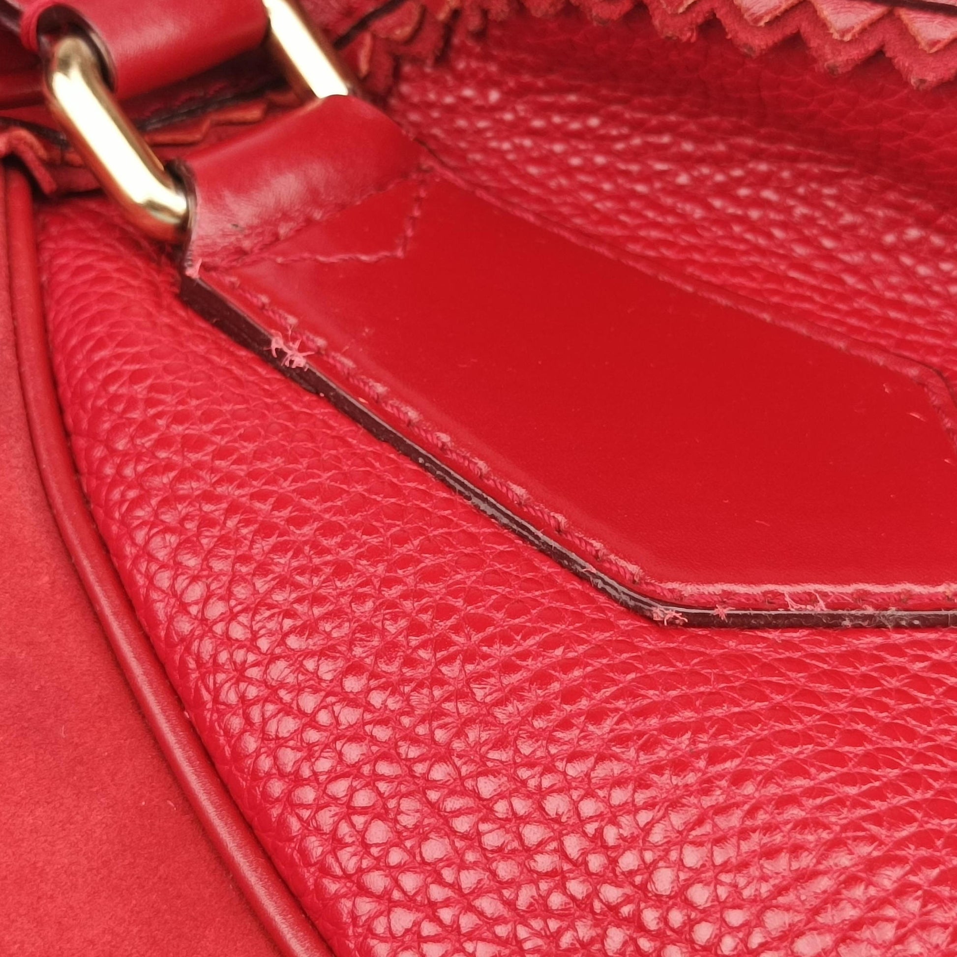 Pre-owned Burberry Prorsum Shrimpton Tassel Red Grained Calfskin × Suede  handbag | stylenewstar