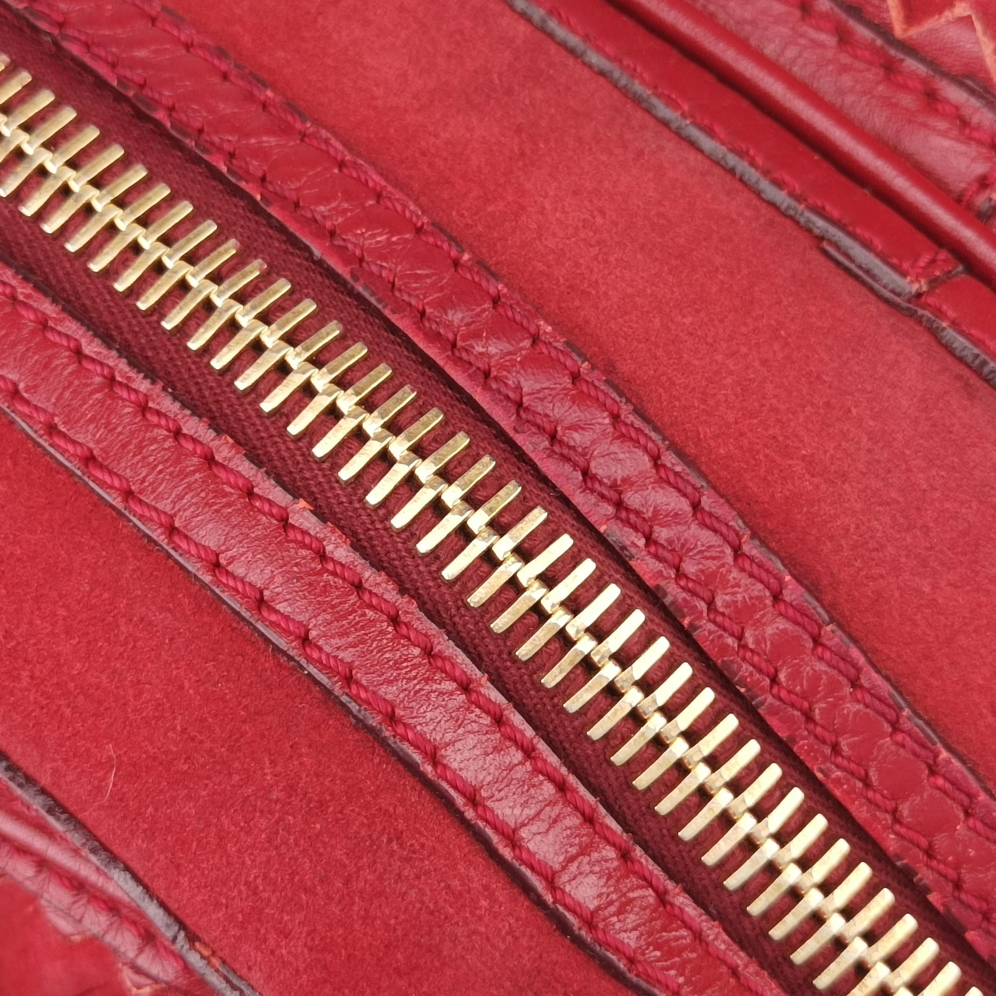 Pre-owned Burberry Prorsum Shrimpton Tassel Red Grained Calfskin × Suede  handbag | stylenewstar