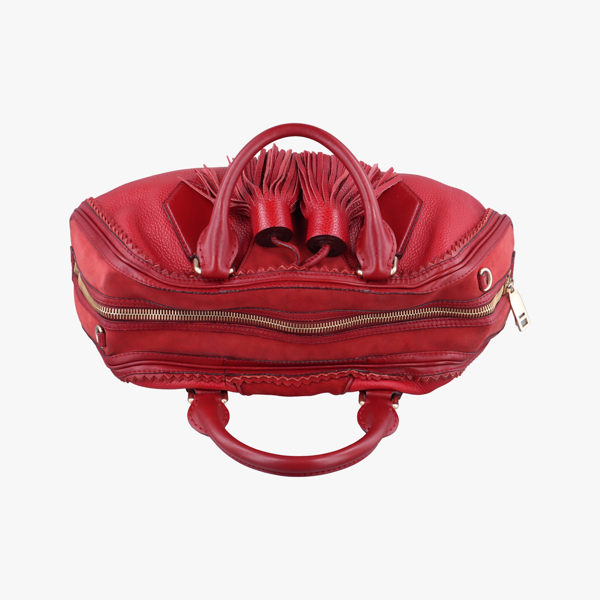 Pre-owned Burberry Prorsum Shrimpton Tassel Red Grained Calfskin × Suede  handbag | stylenewstar