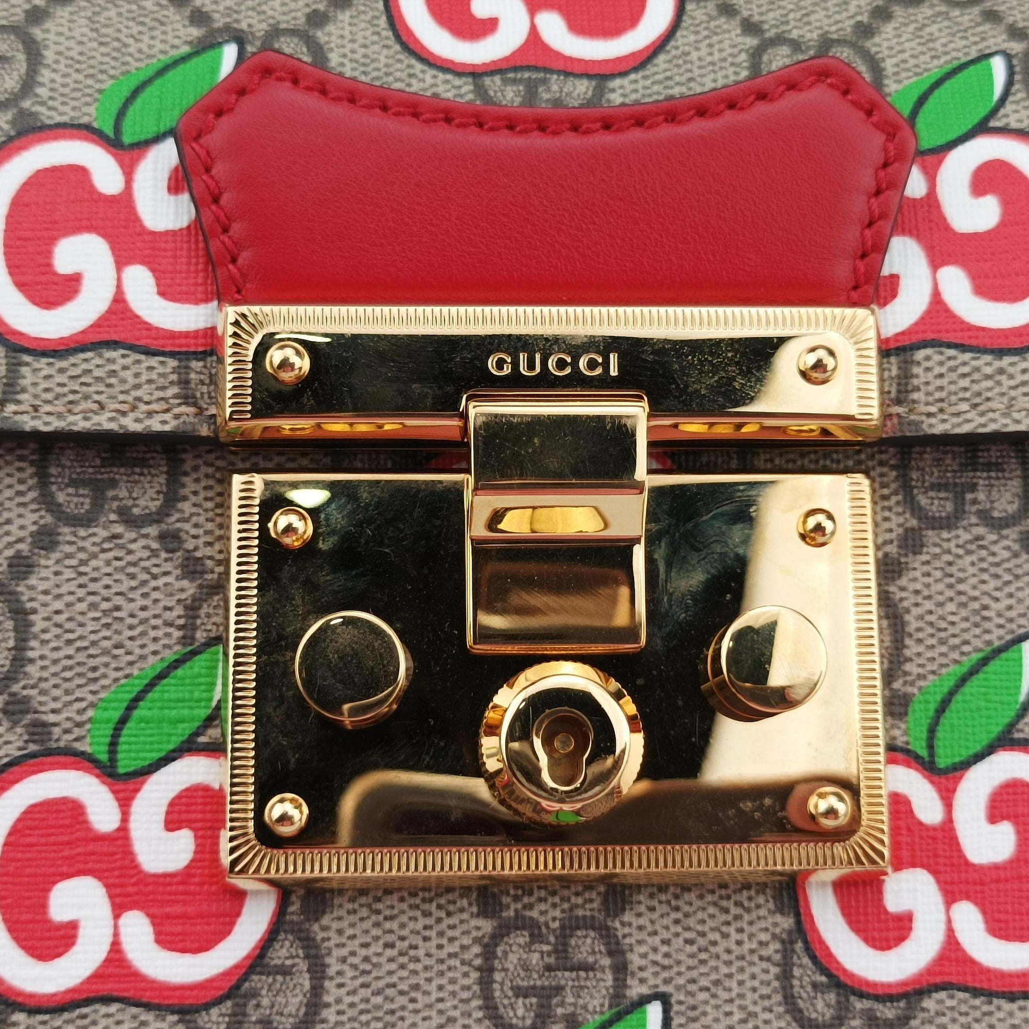 GG flora Padlock Bamboo beige×red×multi PVC coated canvas×Leather 603221 A033033500GGアップル パドロック バンブー ベージュ×レッド×マルチ PVCコーティングキャンバス×レザー 603221 A033033500