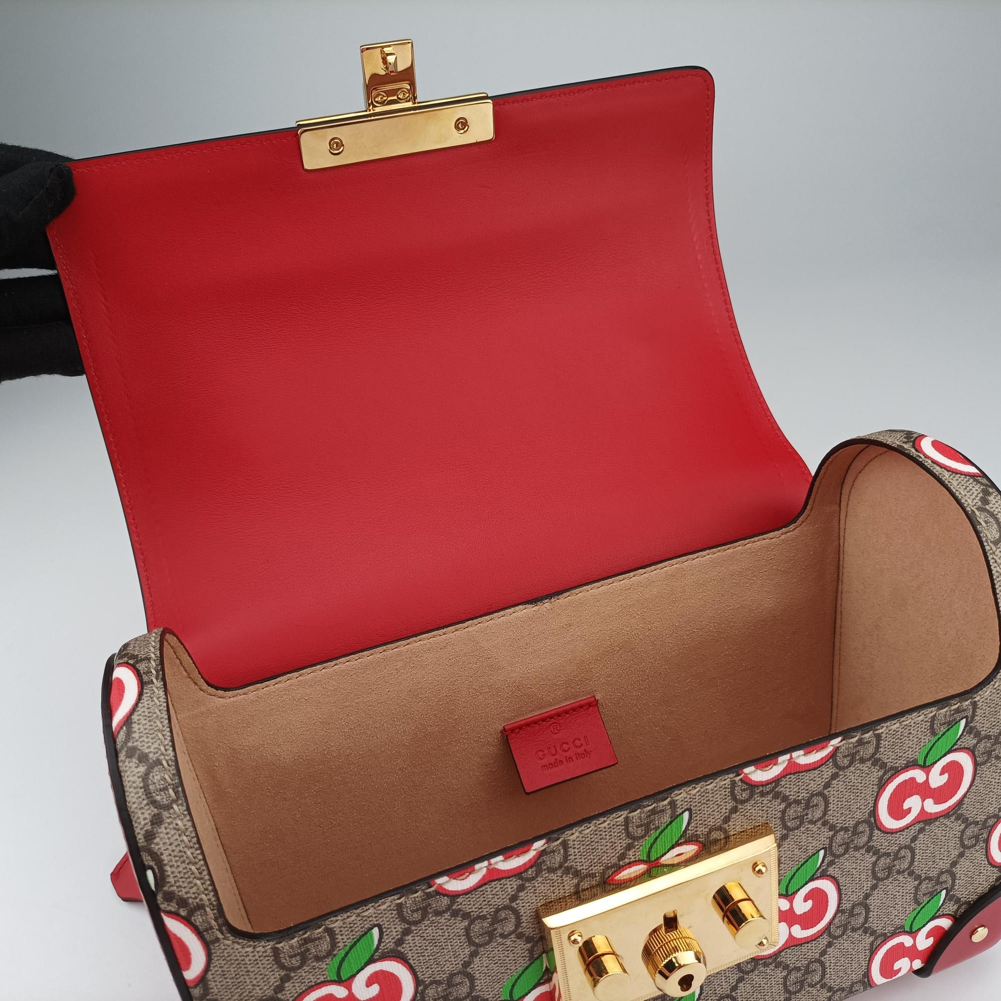 GG flora Padlock Bamboo beige×red×multi PVC coated canvas×Leather 603221 A033033500GGアップル パドロック バンブー ベージュ×レッド×マルチ PVCコーティングキャンバス×レザー 603221 A033033500