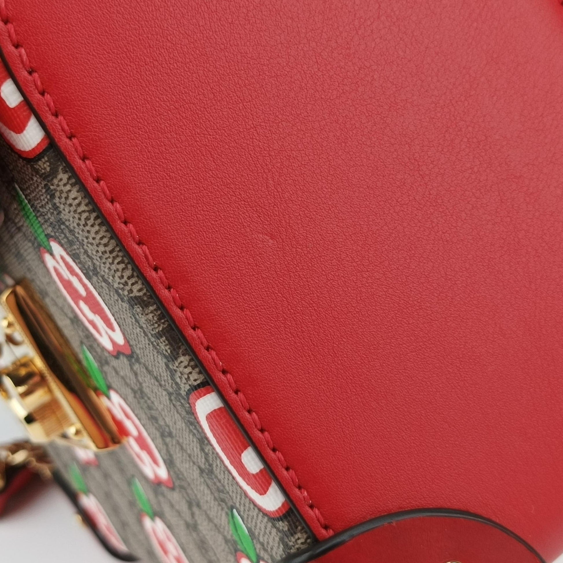 GG flora Padlock Bamboo beige×red×multi PVC coated canvas×Leather 603221 A033033500GGアップル パドロック バンブー ベージュ×レッド×マルチ PVCコーティングキャンバス×レザー 603221 A033033500
