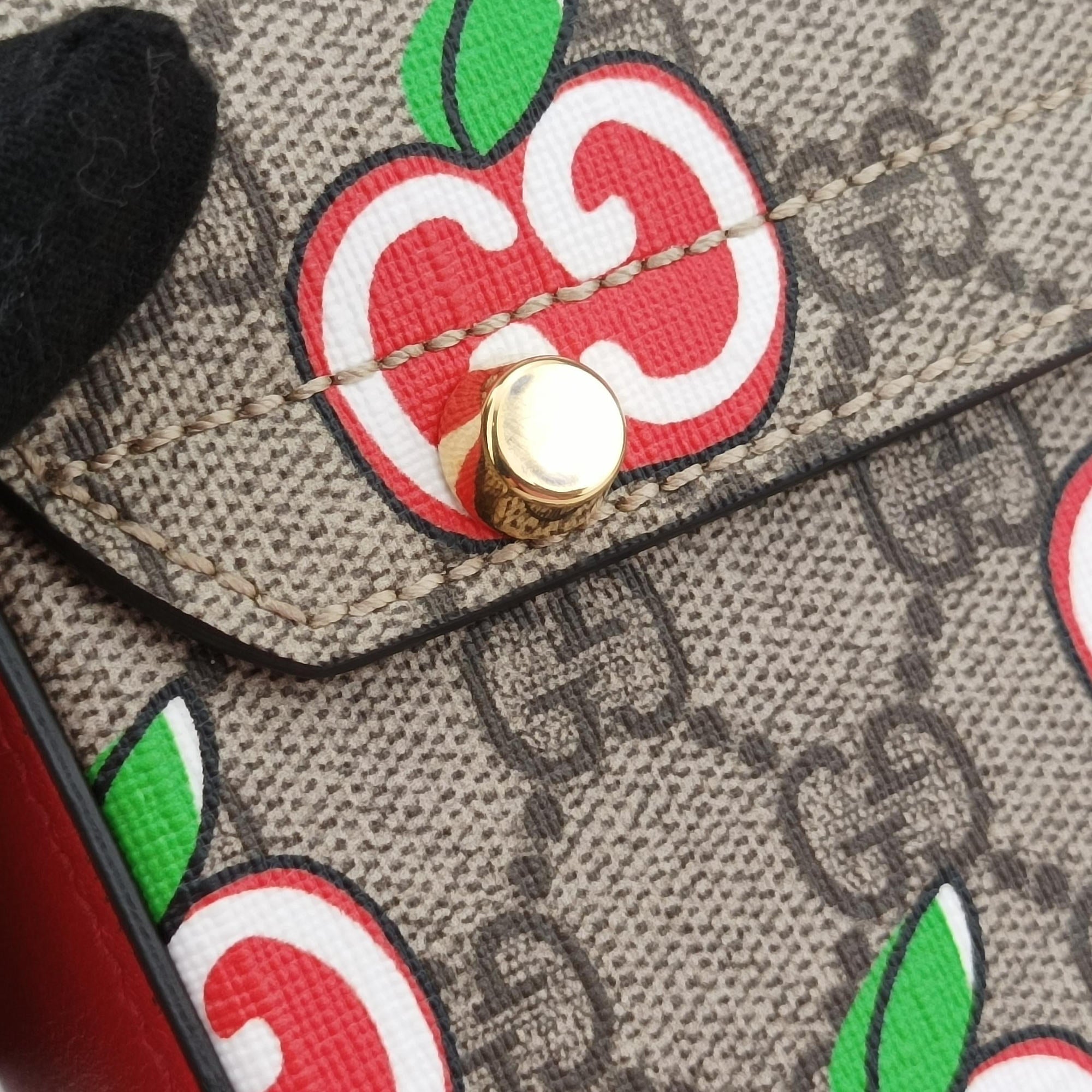 GG flora Padlock Bamboo beige×red×multi PVC coated canvas×Leather 603221 A033033500GGアップル パドロック バンブー ベージュ×レッド×マルチ PVCコーティングキャンバス×レザー 603221 A033033500