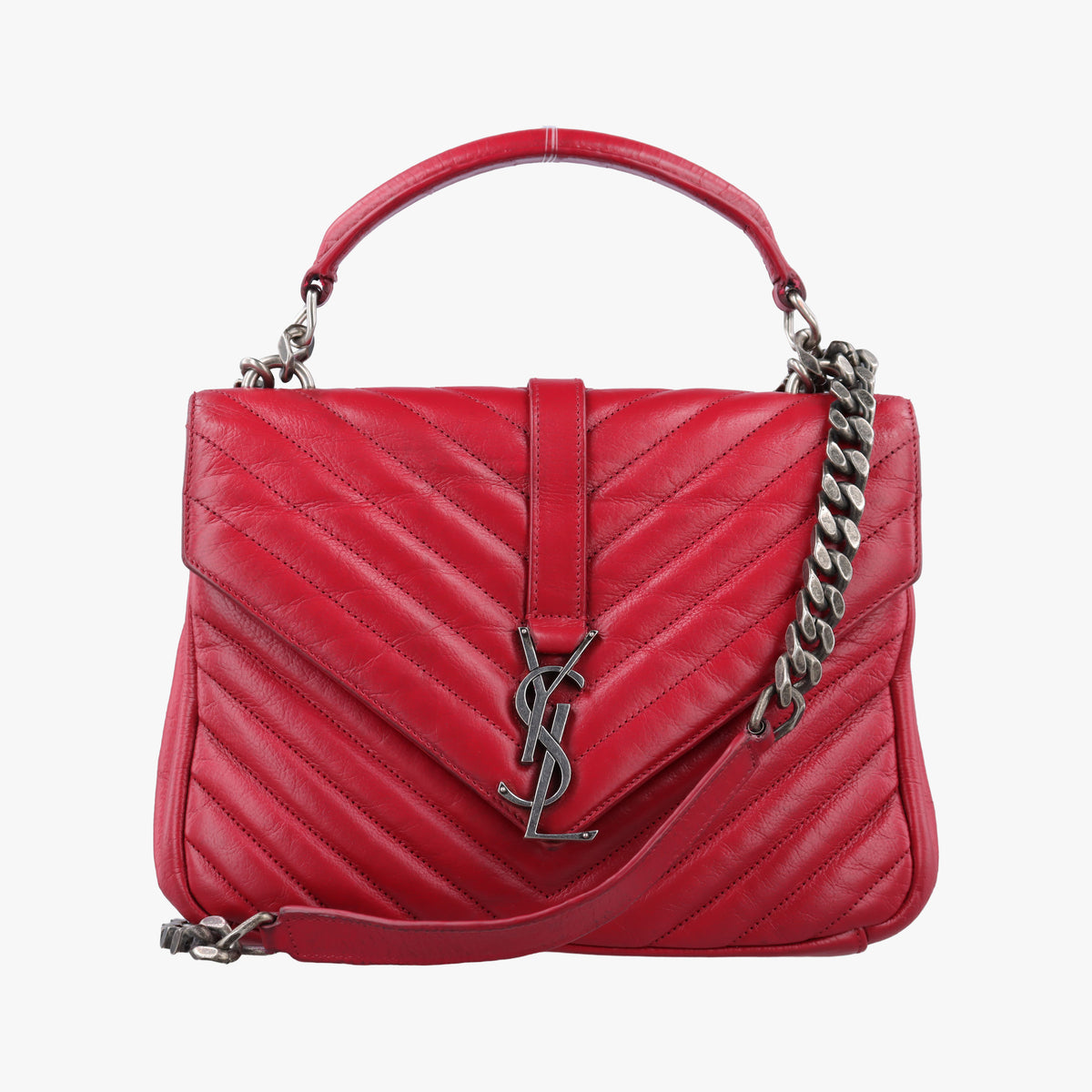 Pre-owned Yves Saint Laurent COLLEGE Red Leather 428056 shoulderbag | stylenewstar