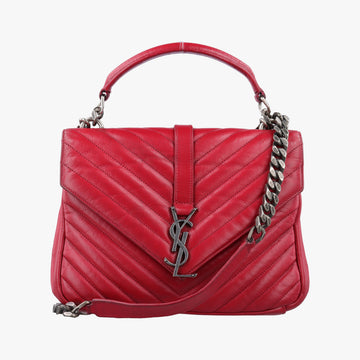 Pre-owned Yves Saint Laurent COLLEGE Red Leather 428056 shoulderbag | stylenewstar